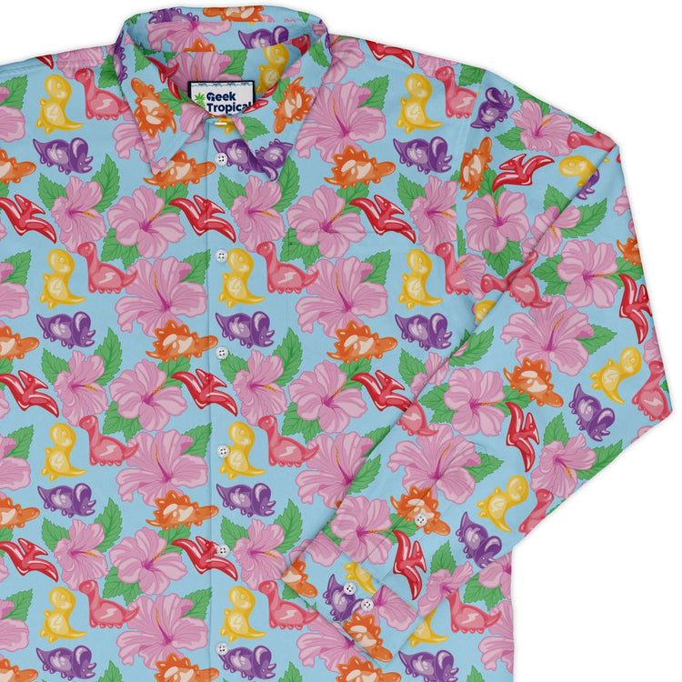 Fruit Snack Dinos Long Sleeve Button Up Shirt Geek Nerd 0925 adult sizing All Adult Button Up Shirts