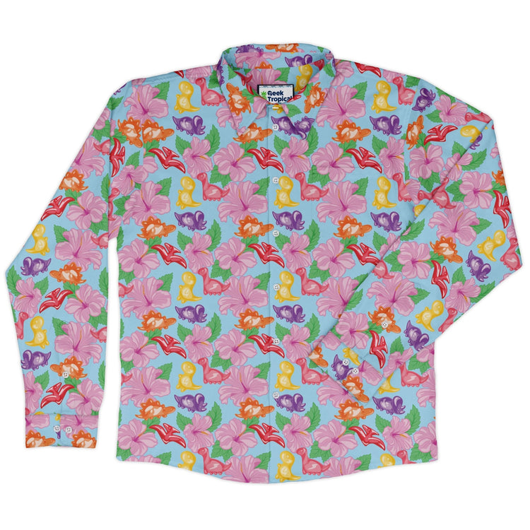 Fruit Snack Dinos Long Sleeve Button Up Shirt Geek Nerd 0925 adult sizing All Adult Button Up Shirts