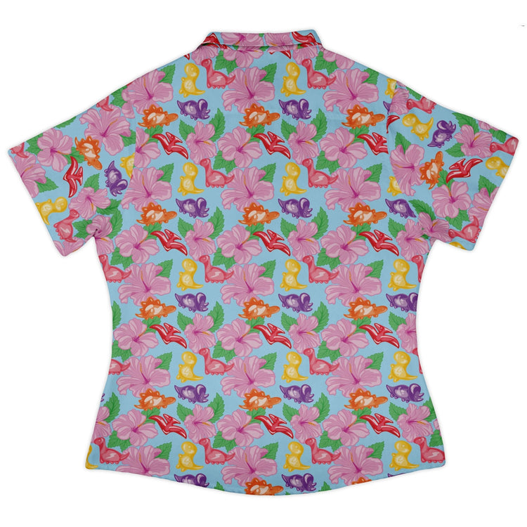 Fruit Snack Dinos Curvy Button Up Shirt Geek Nerd 0925 All Adult Button Up Shirts Animal Patterns