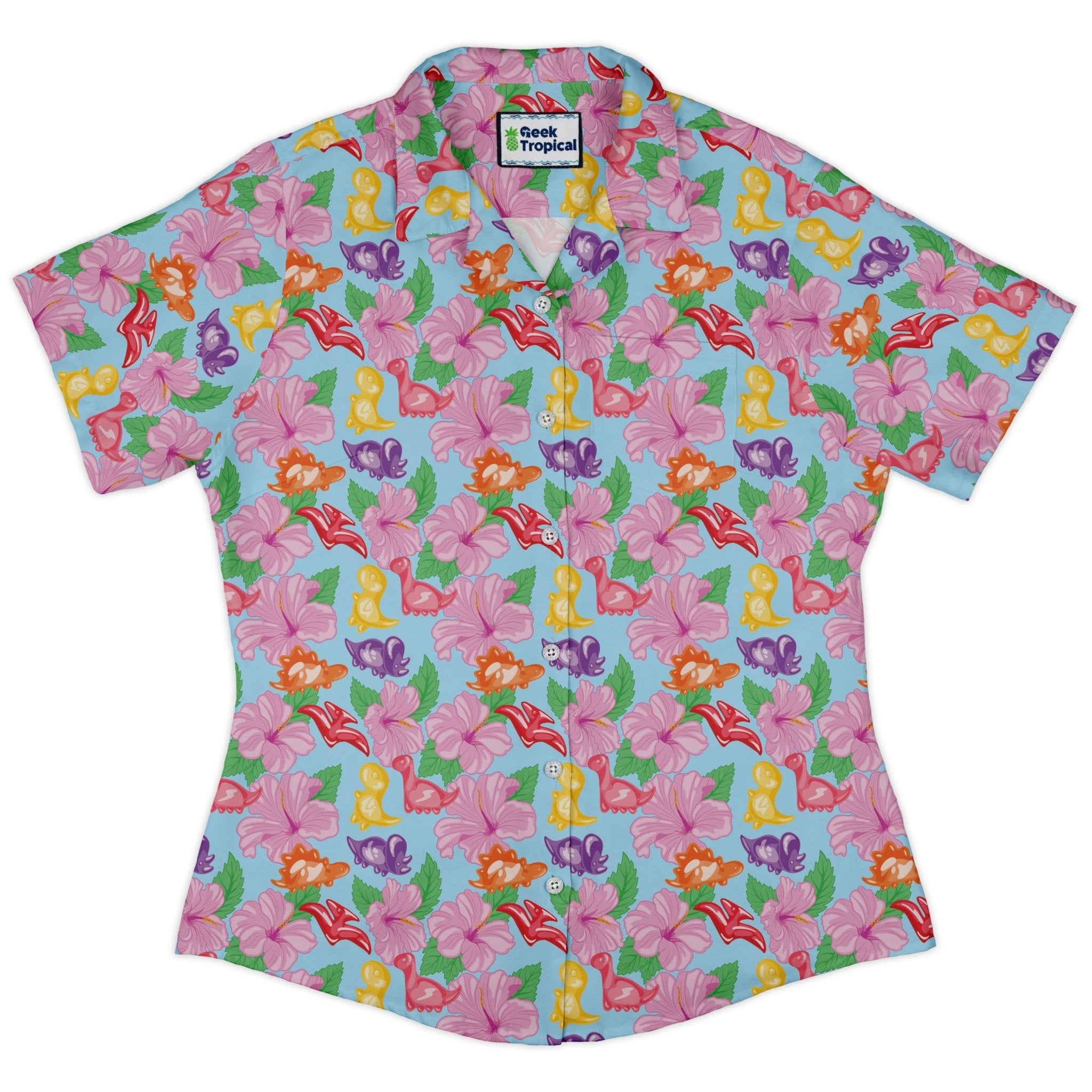 Fruit Snack Dinos Curvy Button Up Shirt Geek Nerd 0925 All Adult Button Up Shirts Animal Patterns