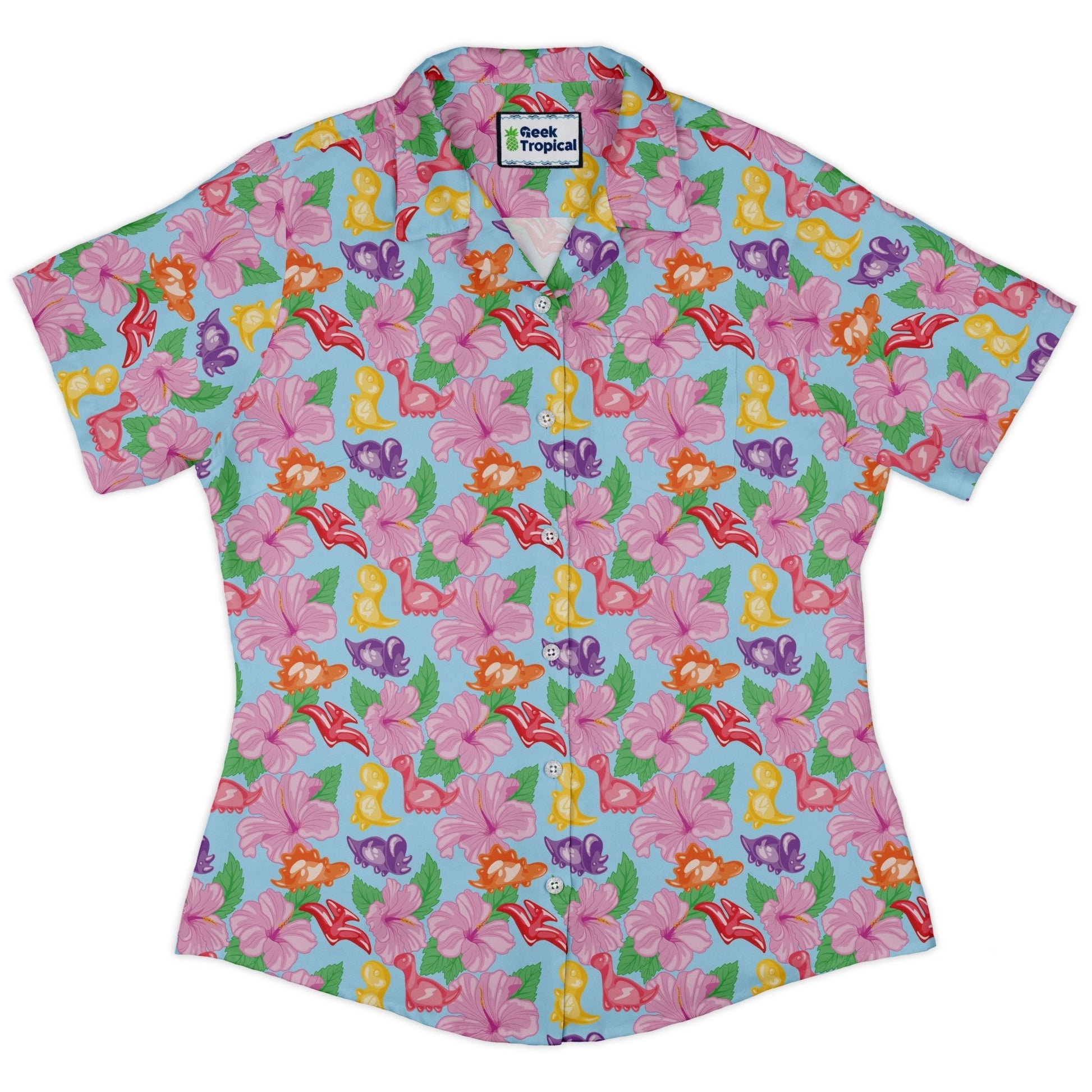 Fruit Snack Dinos Curvy Button Up Shirt Geek Nerd 0925 All Adult Button Up Shirts Animal Patterns