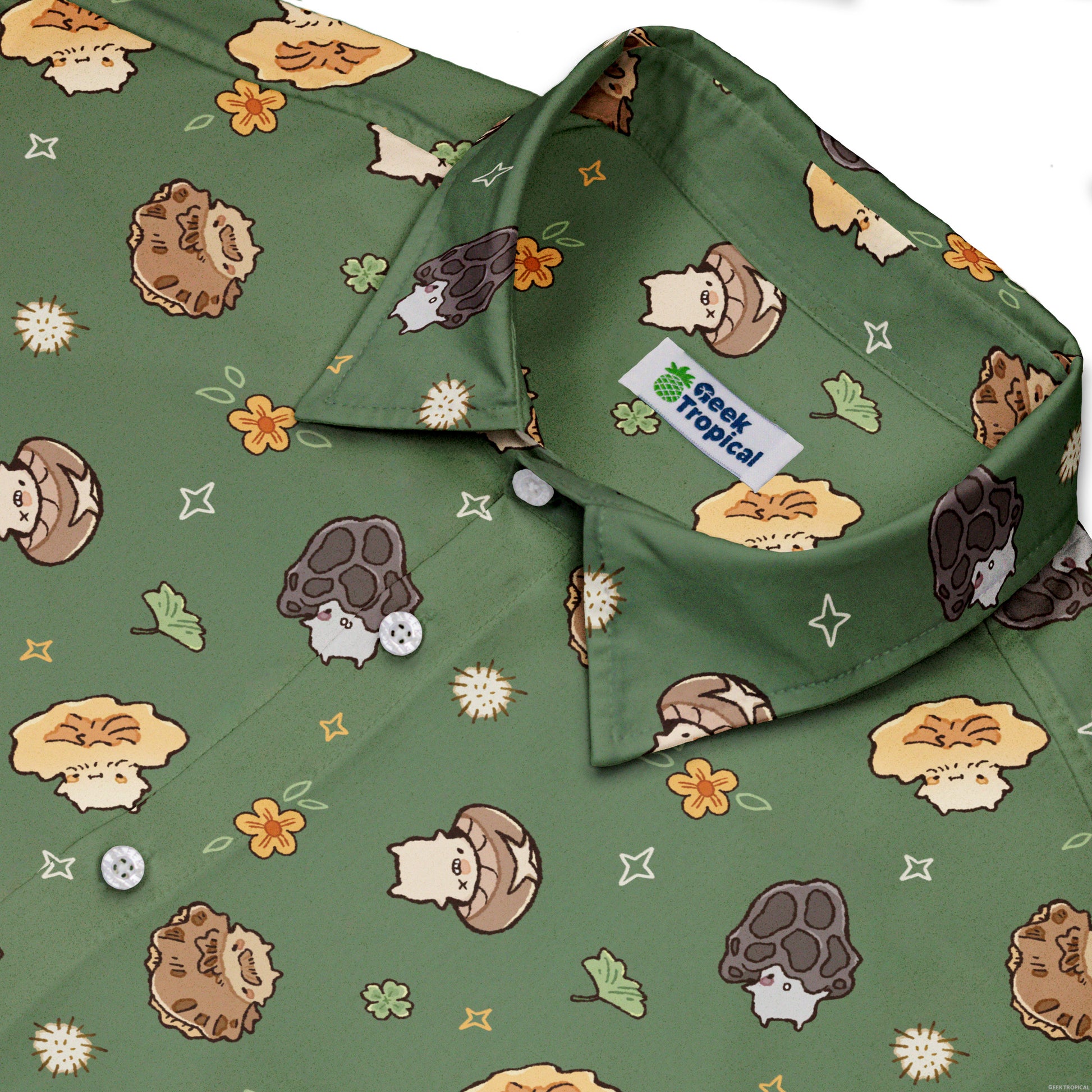 Fungis Green Button Up Shirt Neck