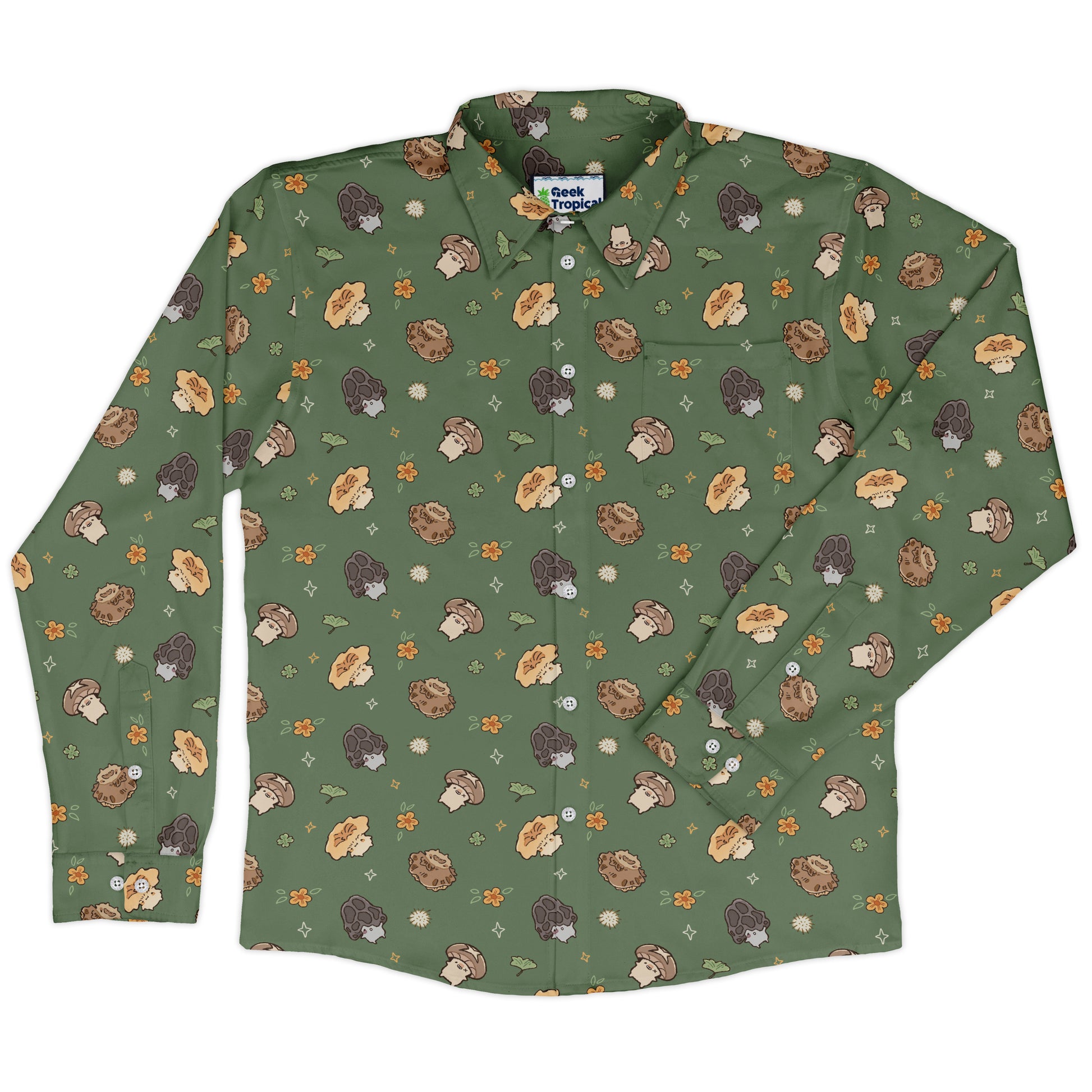 Fungis Green Long Sleeve Button Up Shirt front