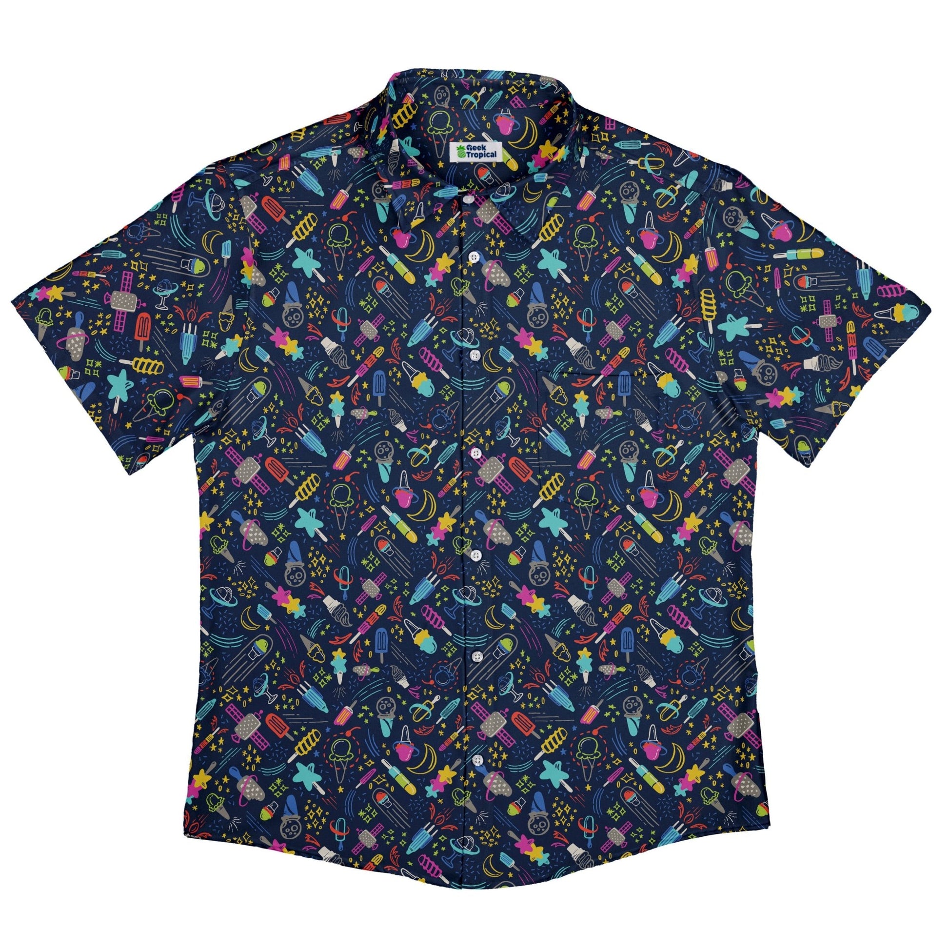 Galactic Ice Rocket Button Up Shirt Geek Nerd adult sizing Design by Zirkus Design q225