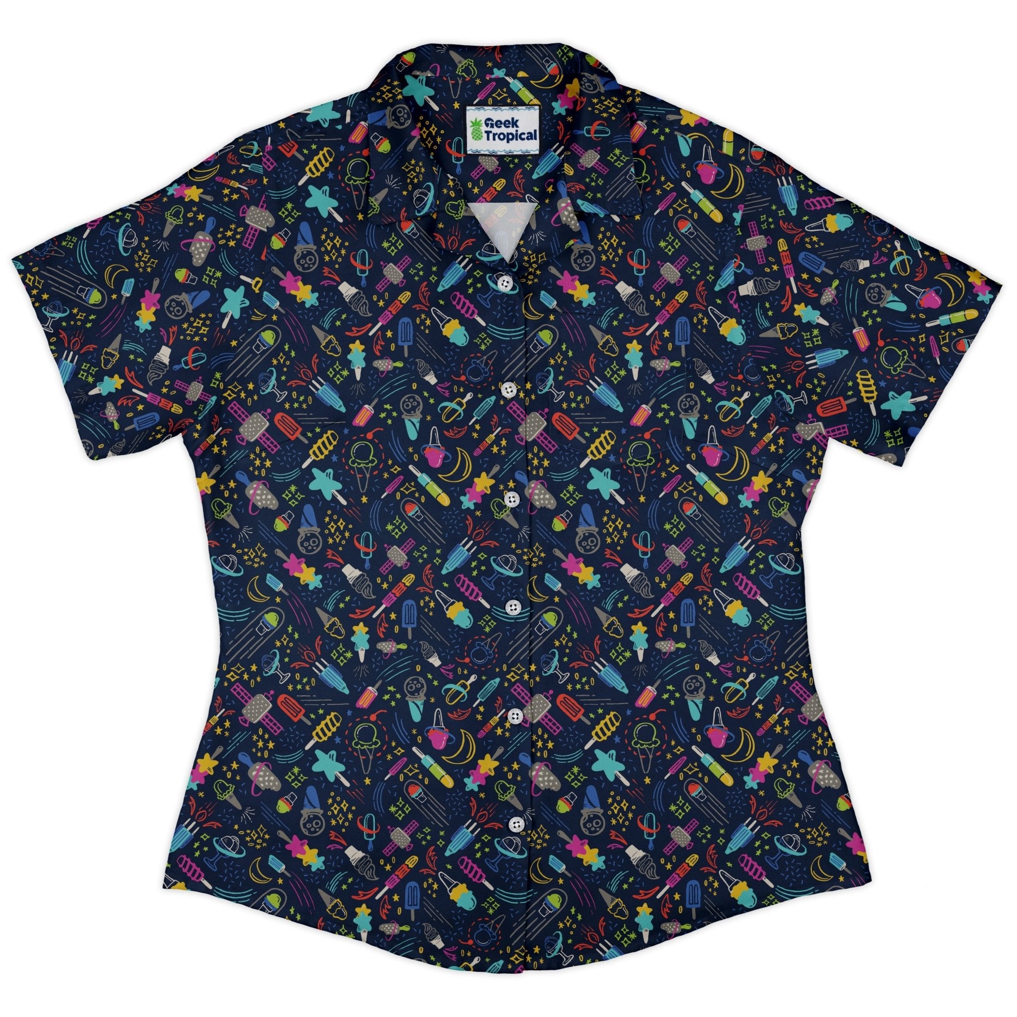 Galactic Ice Rocket Curvy Button Up Shirt Geek Nerd Design by Zirkus Design q225 science print