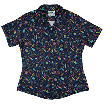 Galactic Ice Rocket Curvy Button Up Shirt Geek Nerd Design by Zirkus Design q225 science print