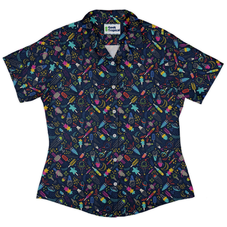 Galactic Ice Rocket Curvy Button Up Shirt Geek Nerd Design by Zirkus Design q225 science print
