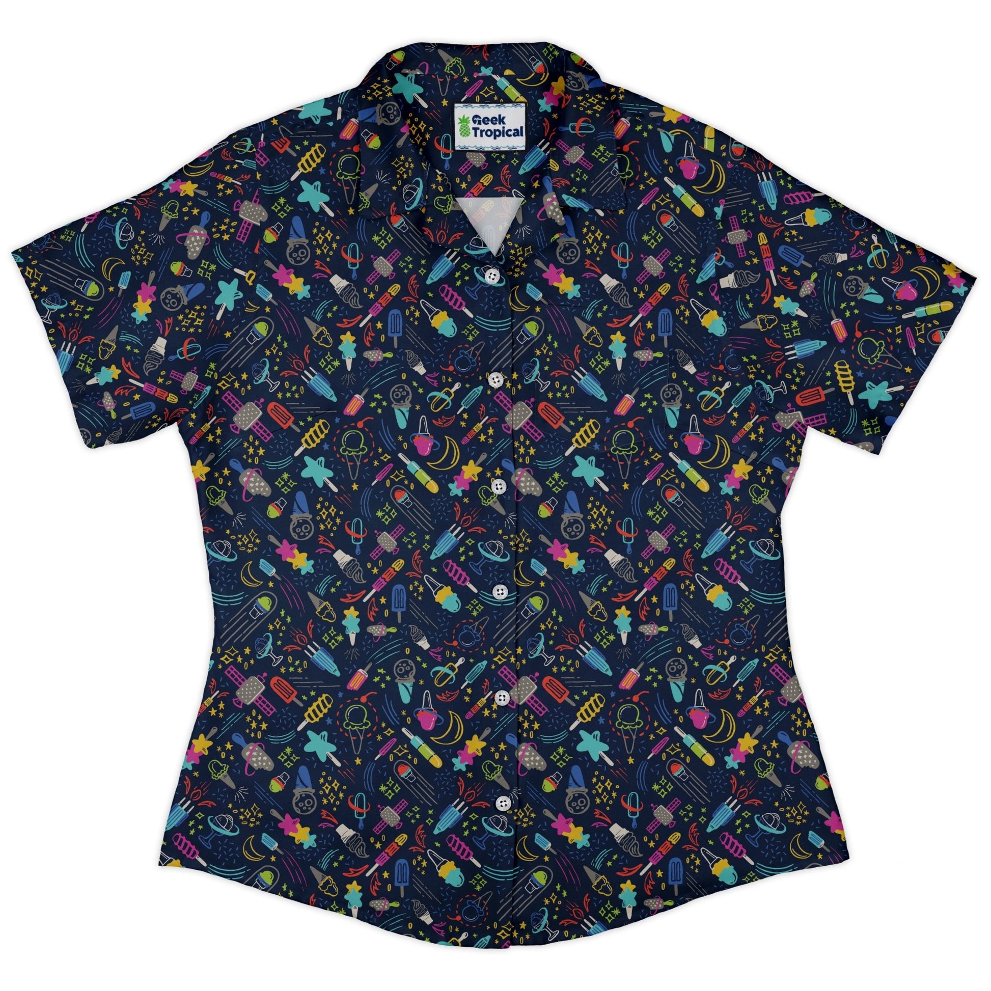 Galactic Ice Rocket Curvy Button Up Shirt Geek Nerd Design by Zirkus Design q225 science print