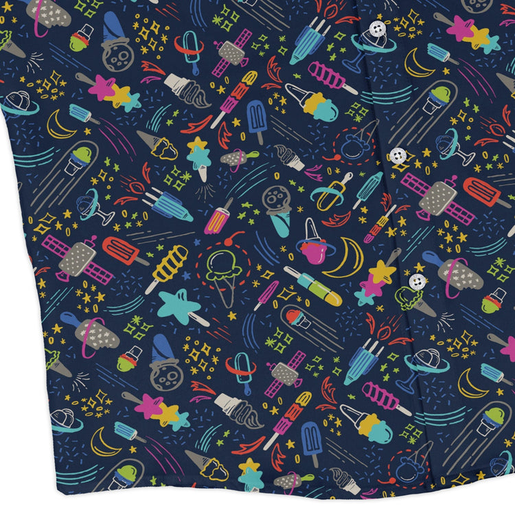 Galactic Ice Rocket Long Sleeve Button Up Shirt Geek Nerd adult sizing Design by Zirkus Design FLOW DESC WRITING