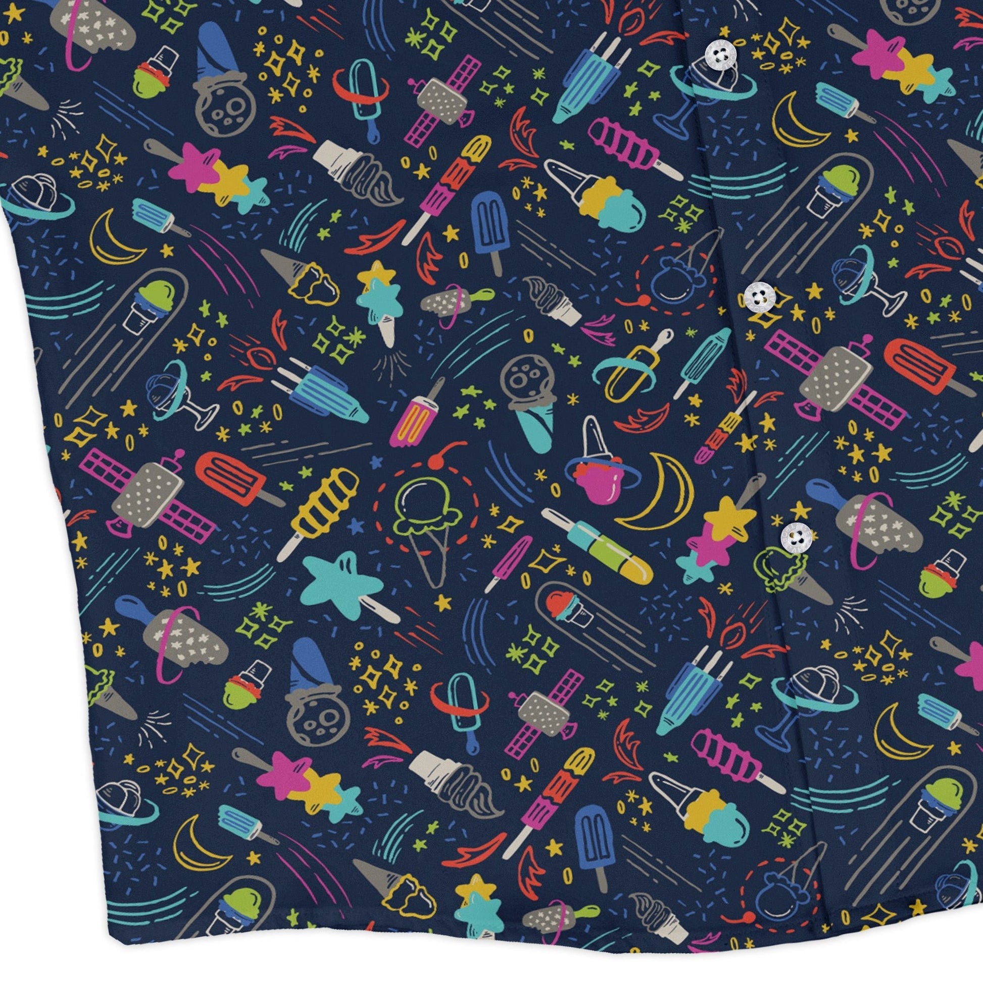 Galactic Ice Rocket Long Sleeve Button Up Shirt Geek Nerd adult sizing Design by Zirkus Design FLOW DESC WRITING