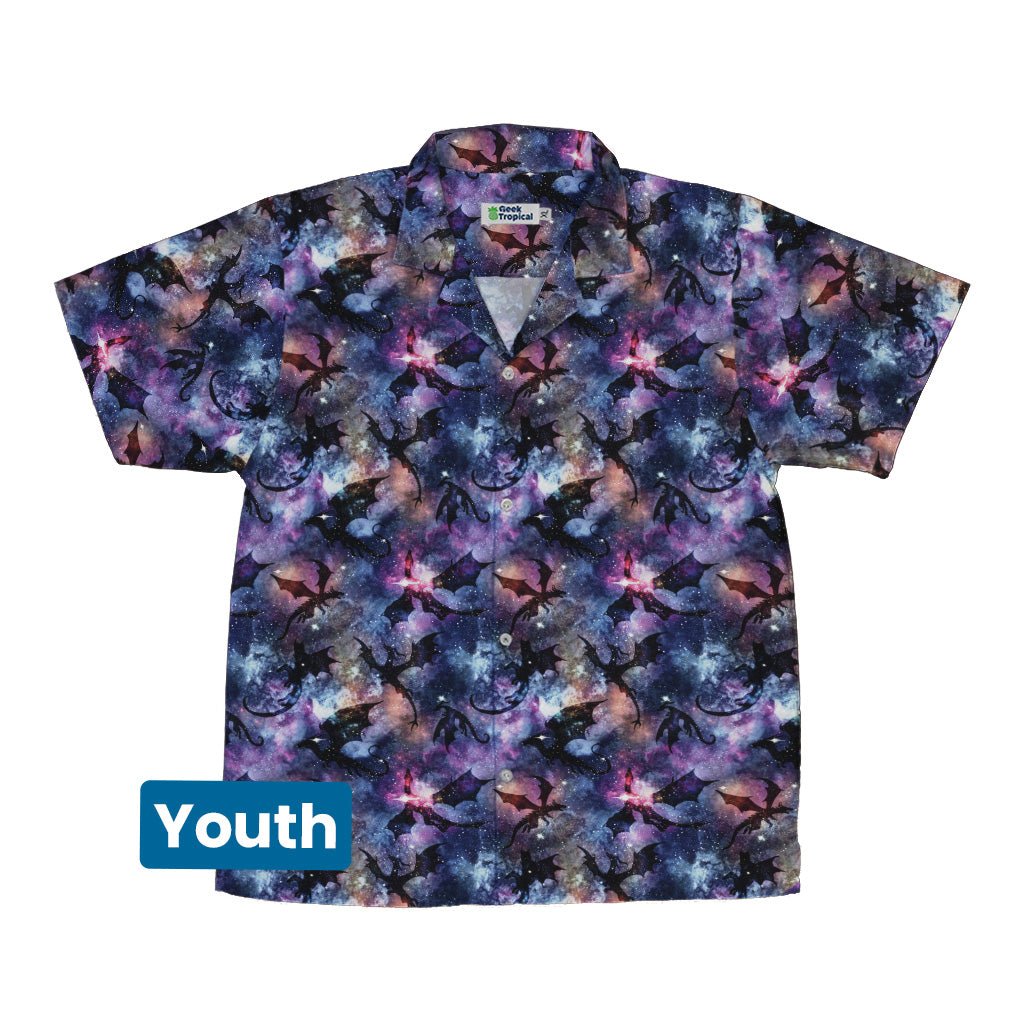 Galaxy Dragons Purple Youth Hawaiian Shirt Geek Nerd 0925 Designs by Nathan Fantasy Prints