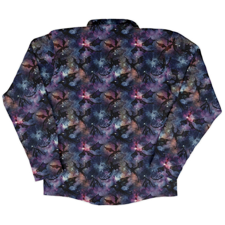 Galaxy Dragons Purple Long Sleeve Button Up Shirt Geek Nerd 0925 adult sizing All Adult Button Up Shirts