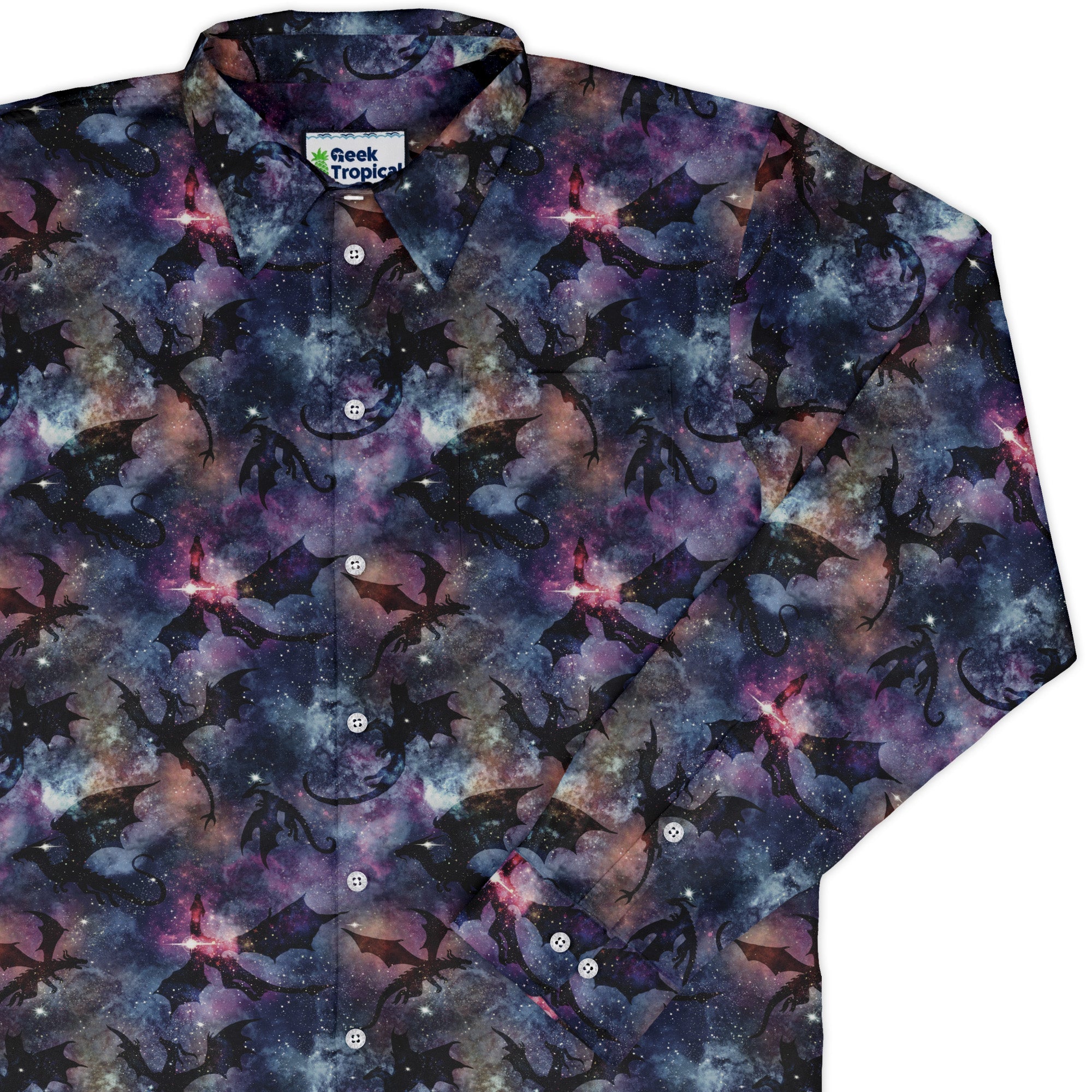 Galaxy Dragons Purple Long Sleeve Button Up Shirt Geek Nerd 0925 adult sizing All Adult Button Up Shirts