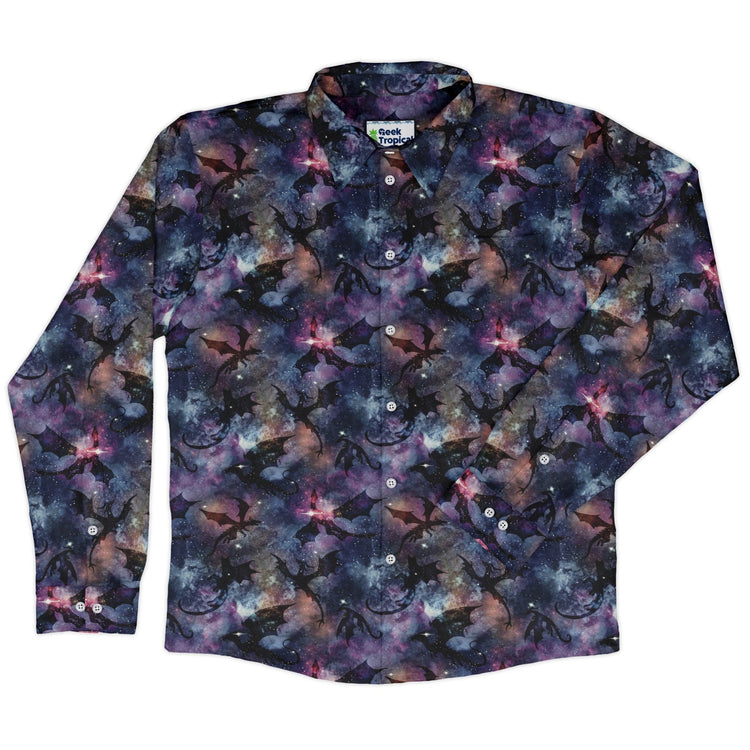 Galaxy Dragons Purple Long Sleeve Button Up Shirt Geek Nerd 0925 adult sizing All Adult Button Up Shirts