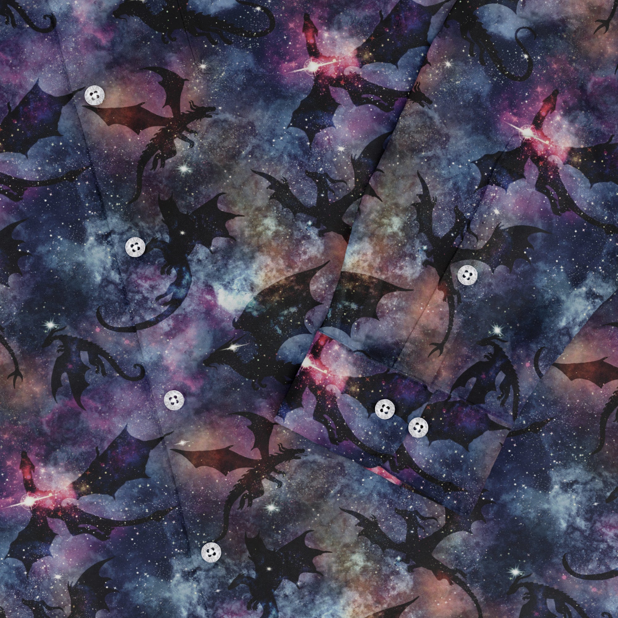 Galaxy Dragons Purple Long Sleeve Button Up Shirt Geek Nerd 0925 adult sizing All Adult Button Up Shirts