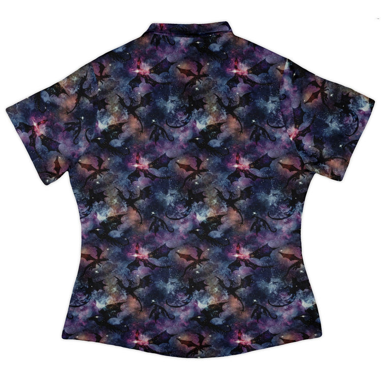 Galaxy Dragons Purple Curvy Button Up Shirt Geek Nerd 0925 All Adult Button Up Shirts Designs by Nathan