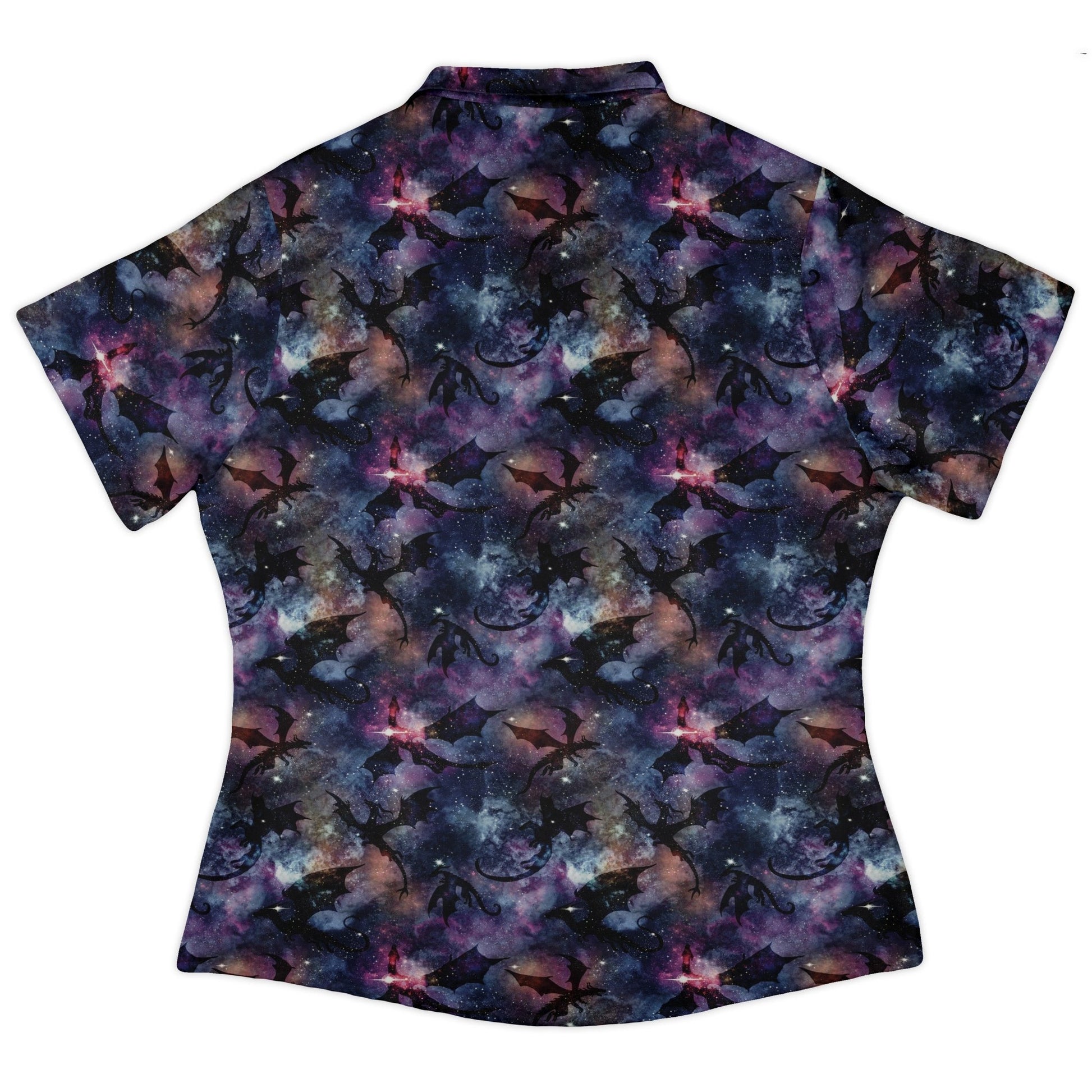 Galaxy Dragons Purple Curvy Button Up Shirt Geek Nerd 0925 All Adult Button Up Shirts Designs by Nathan