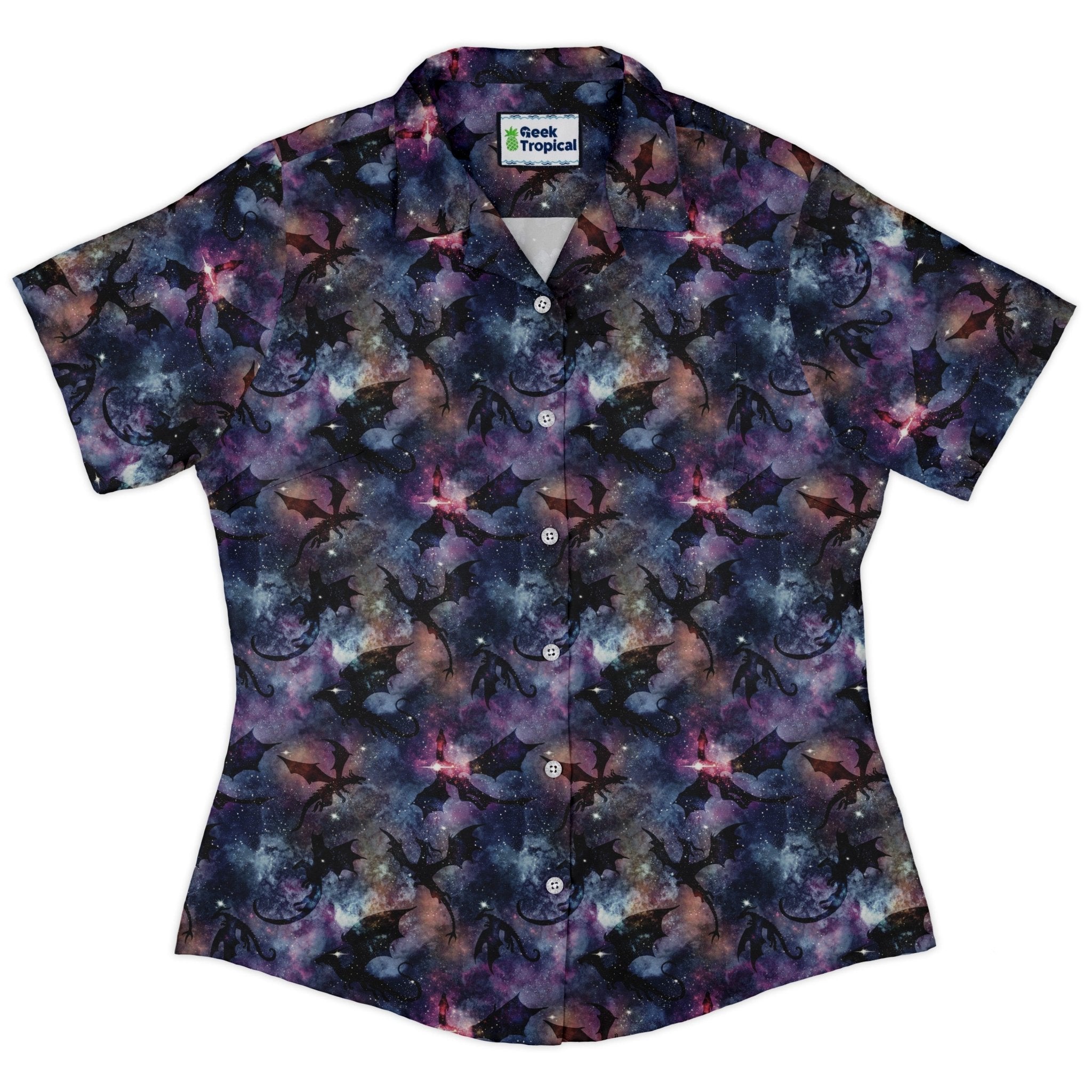 Galaxy Dragons Purple Curvy Button Up Shirt Geek Nerd 0925 All Adult Button Up Shirts Designs by Nathan