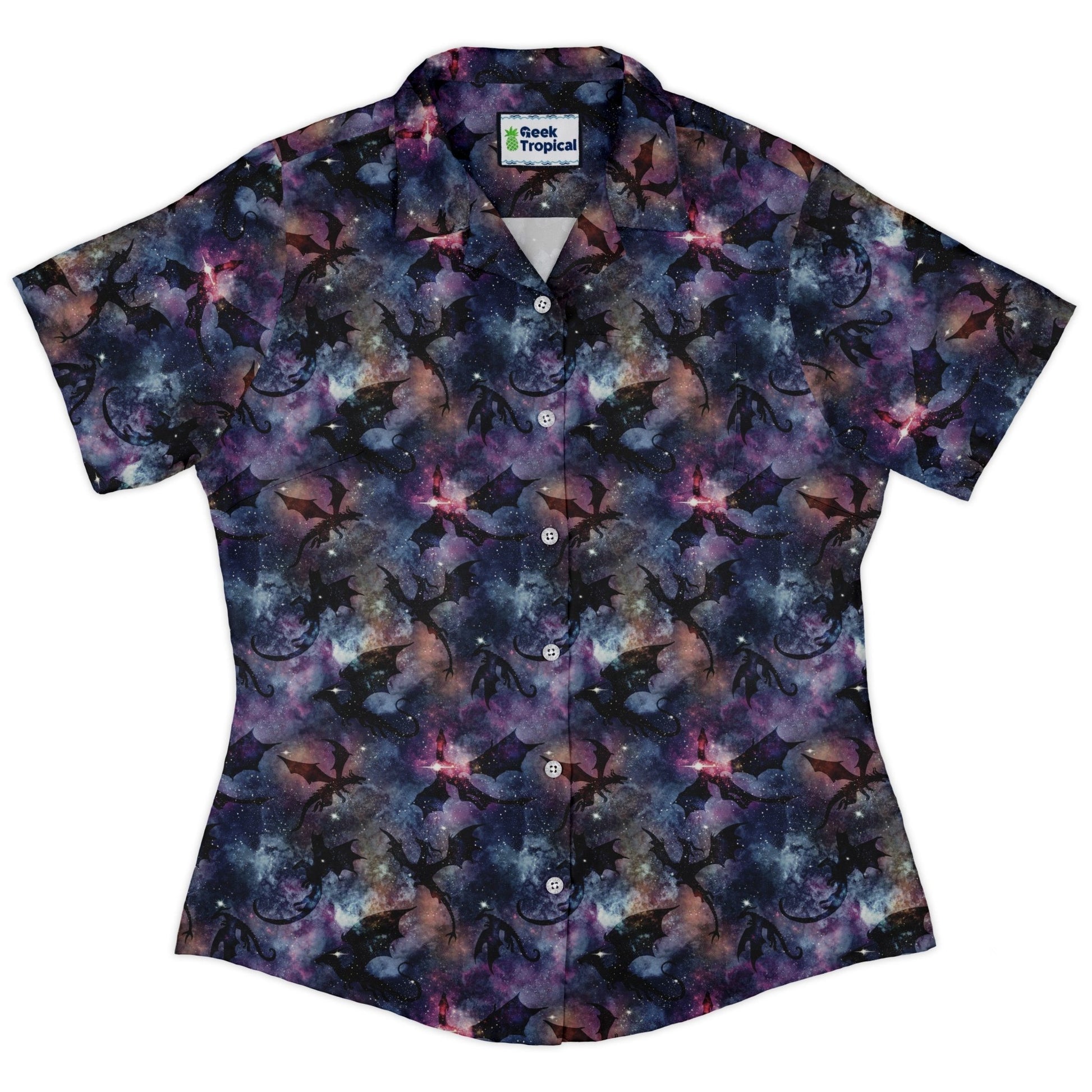 Galaxy Dragons Purple Curvy Button Up Shirt Geek Nerd 0925 All Adult Button Up Shirts Designs by Nathan
