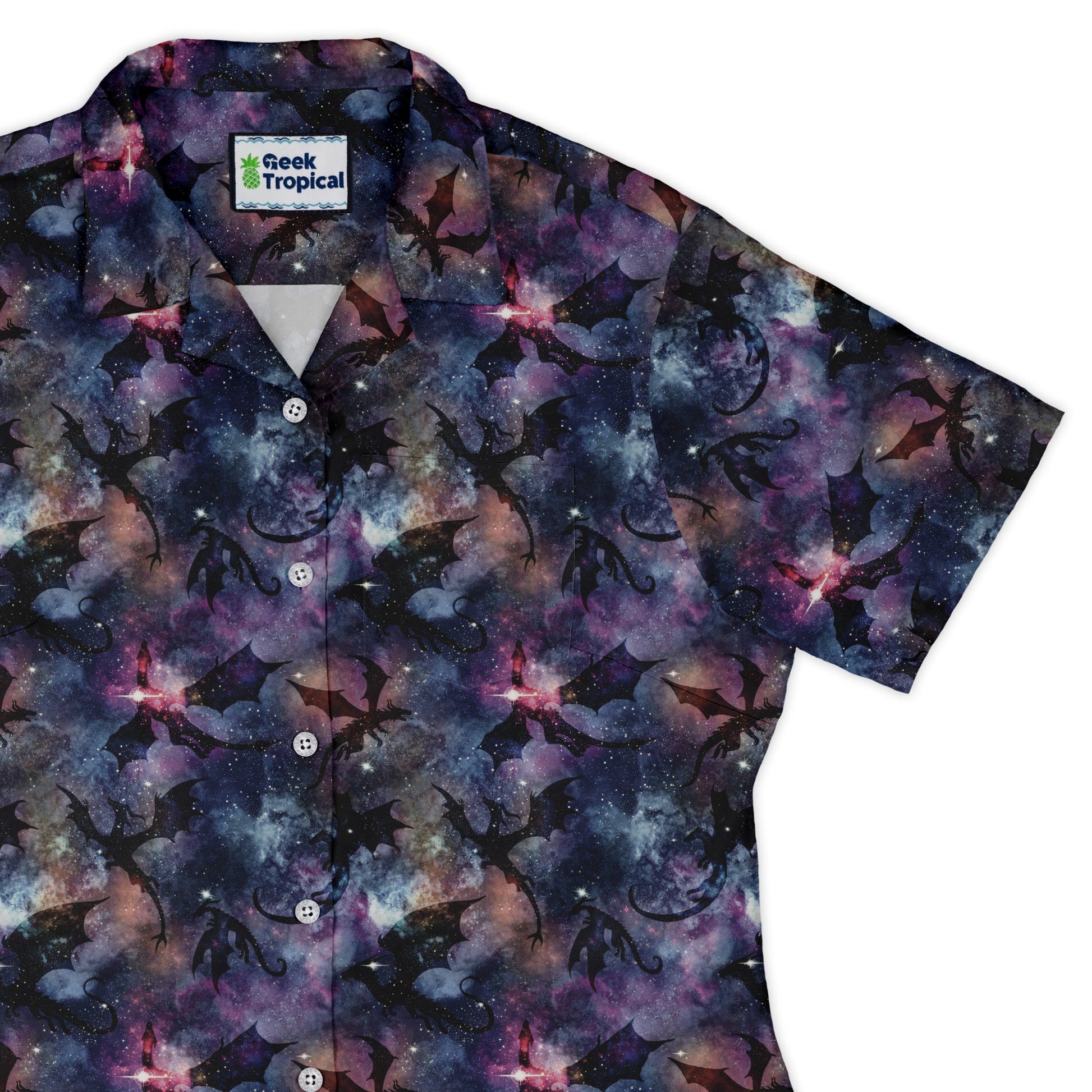 Galaxy Dragons Purple Curvy Button Up Shirt Geek Nerd 0925 All Adult Button Up Shirts Designs by Nathan