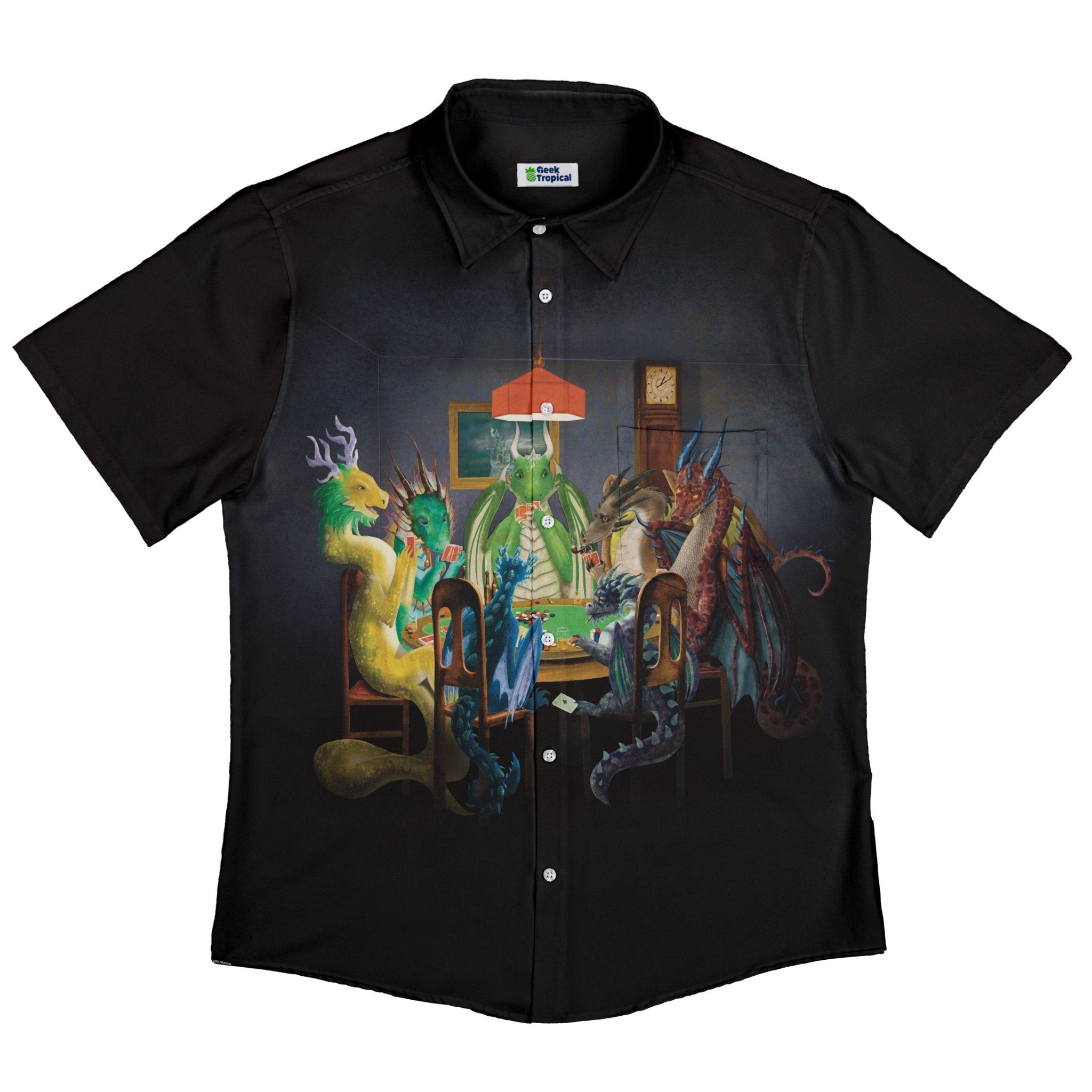 Gambling Dragons Button Up Shirt Geek Nerd 0925 adult sizing All Adult Button Up Shirts