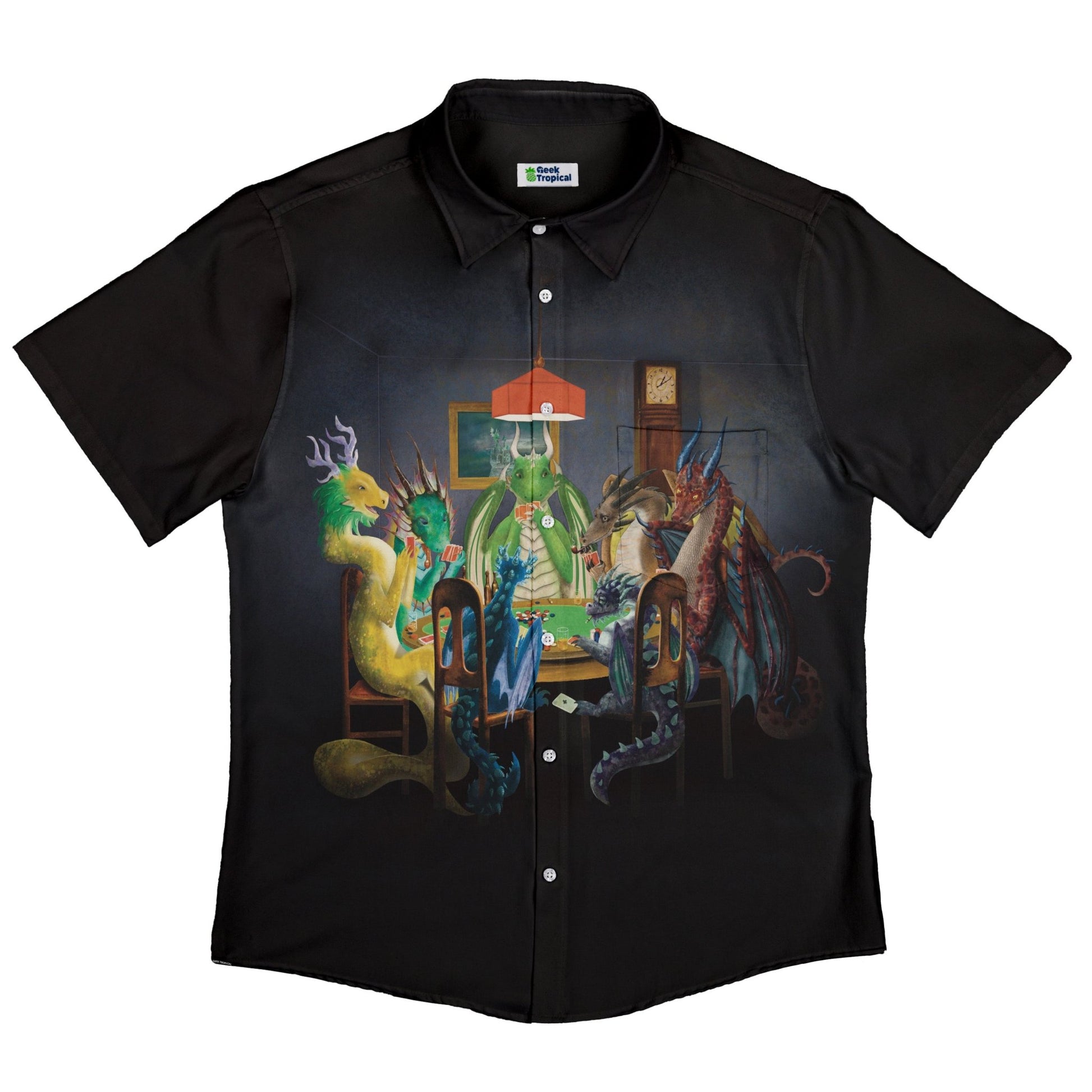 Gambling Dragons Button Up Shirt Geek Nerd 0925 adult sizing All Adult Button Up Shirts