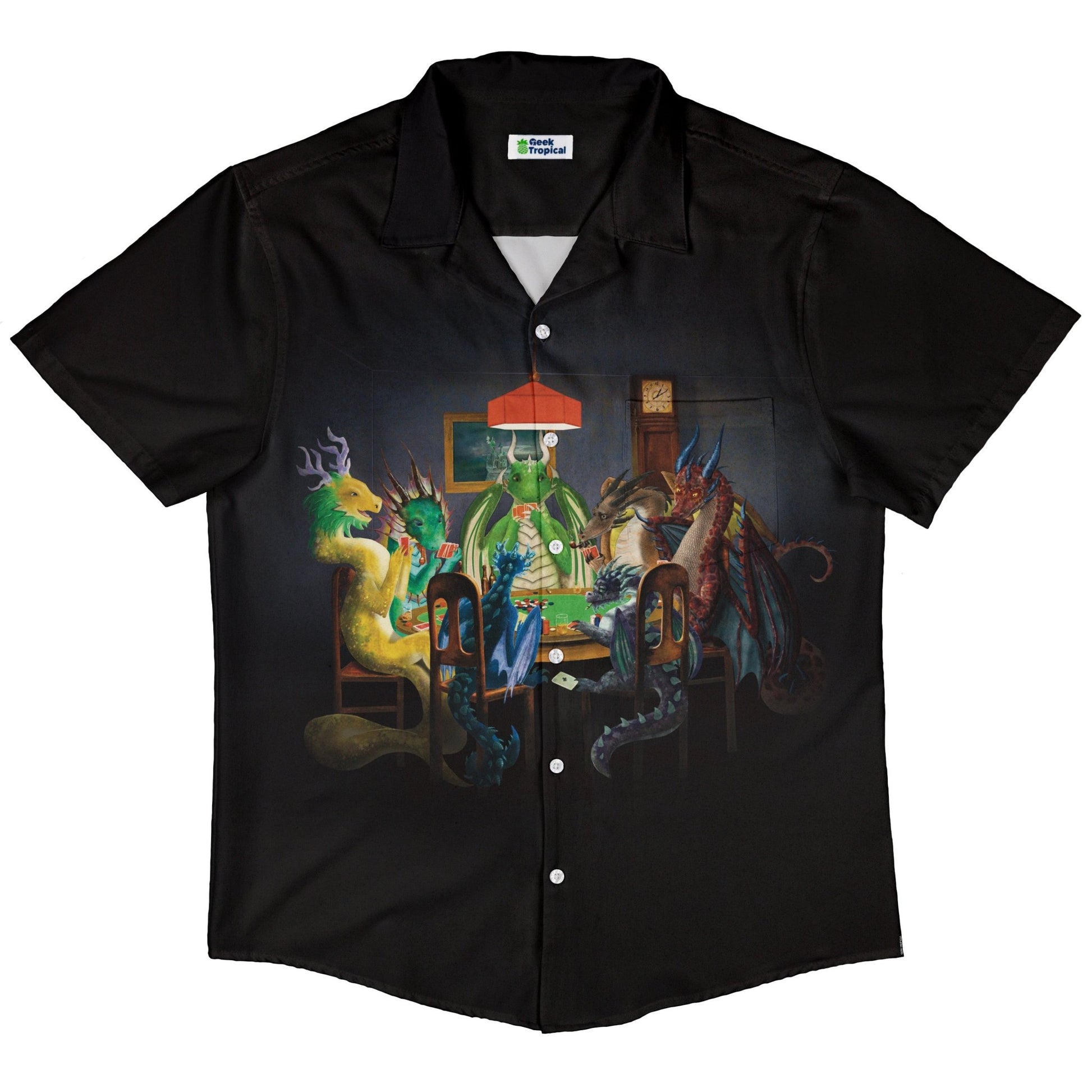 Gambling Dragons Button Up Shirt Geek Nerd 0925 adult sizing All Adult Button Up Shirts