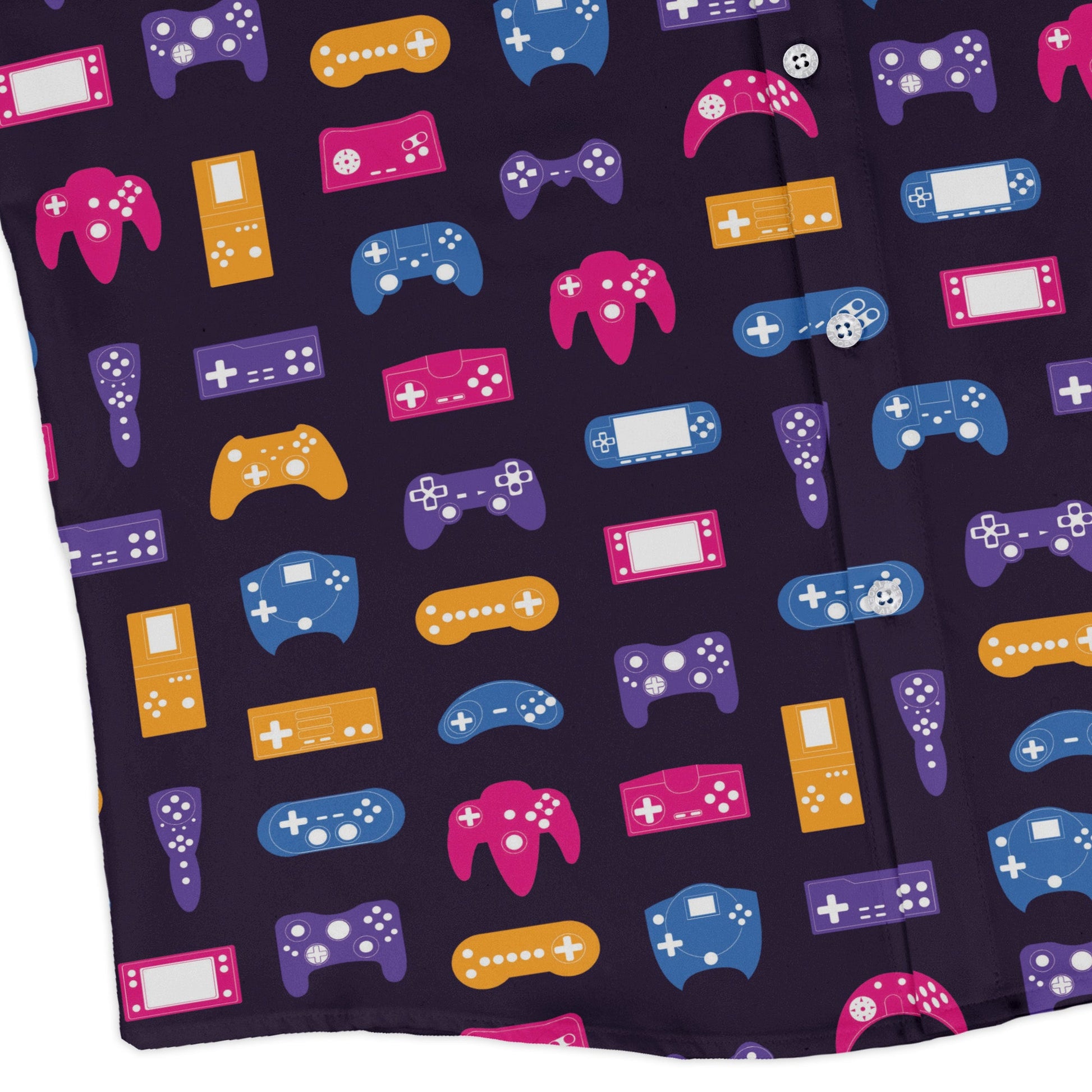 Game Controllers Purple Video Game Long Sleeve Button Up Shirt Geek Nerd adult sizing FLOW DESC WRITING video game arcade print