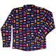 Game Controllers Purple Video Game Long Sleeve Button Up Shirt Geek Nerd adult sizing FLOW DESC WRITING video game arcade print