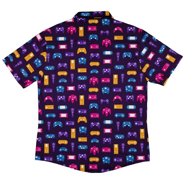 Game Controllers Purple Video Game Button Up Shirt - adult sizing - video game arcade print -