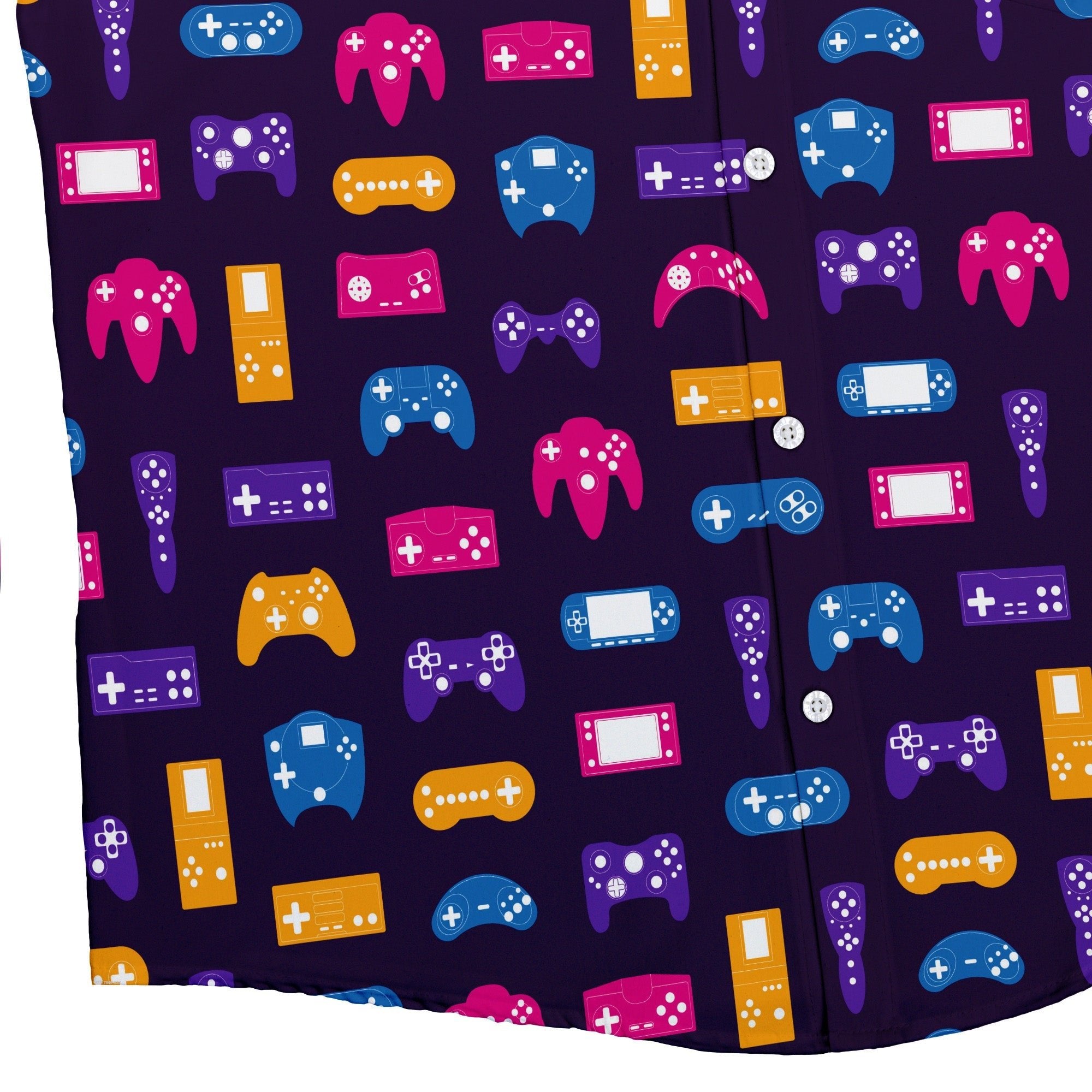 Game Controllers Purple Video Game Button Up Shirt - adult sizing - video game arcade print -