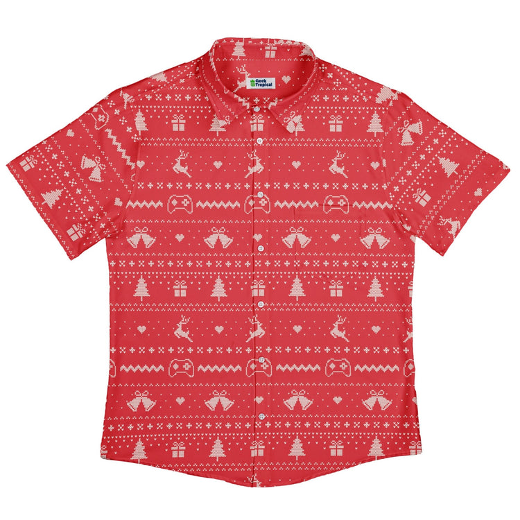 Gamer Christmas Sweater Button Up Shirt Geek Nerd adult sizing Christmas Print Design by Tobe Fonseca