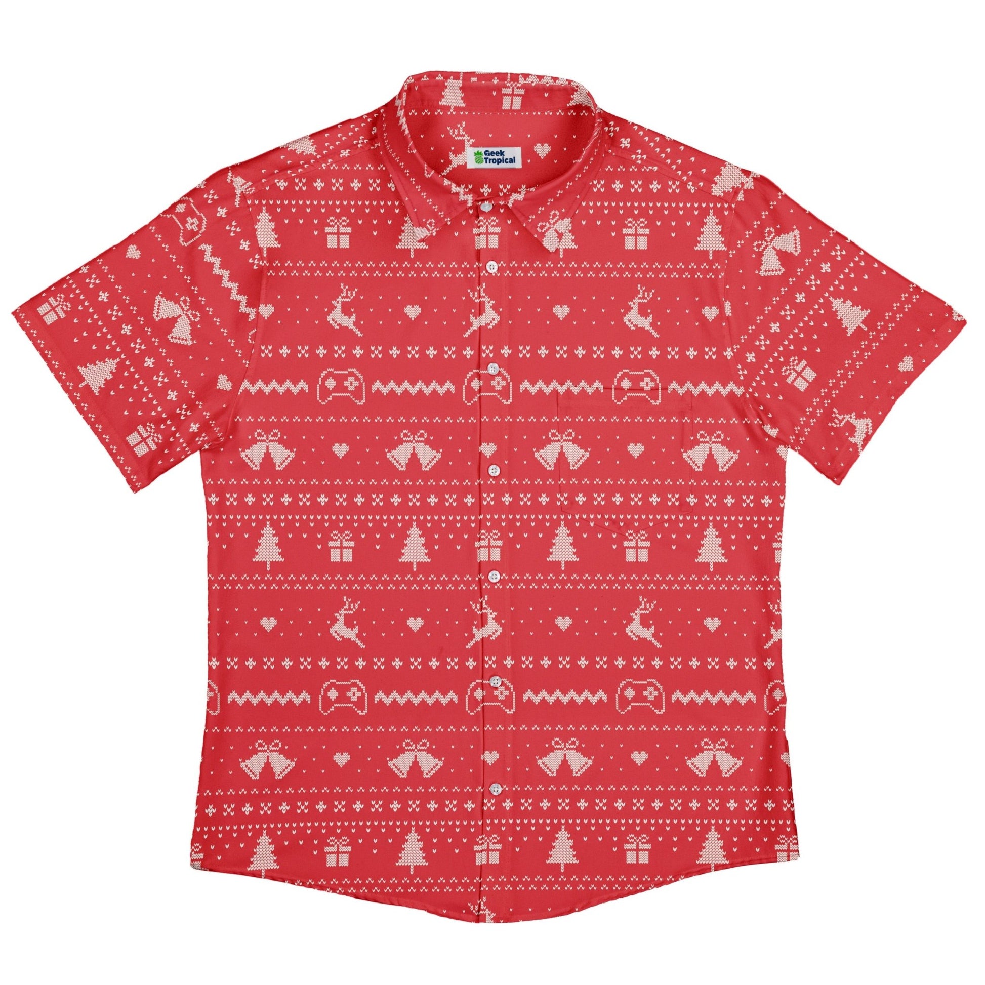 Gamer Christmas Sweater Button Up Shirt Geek Nerd adult sizing Christmas Print Design by Tobe Fonseca