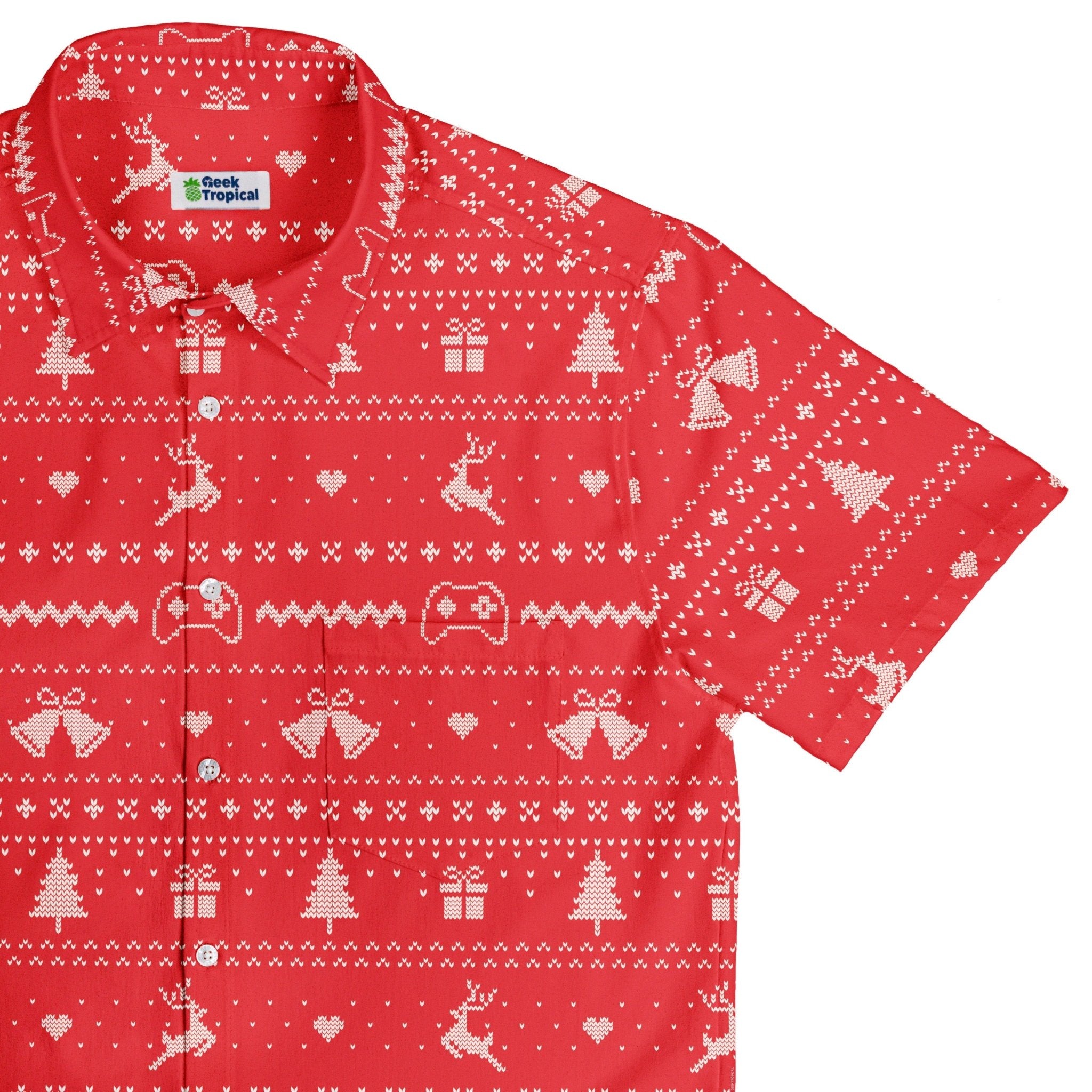Gamer Christmas Sweater Button Up Shirt Geek Nerd adult sizing Christmas Print Design by Tobe Fonseca