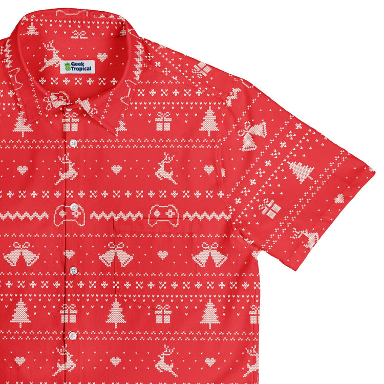 Gamer Christmas Sweater Button Up Shirt Geek Nerd adult sizing Christmas Print Design by Tobe Fonseca