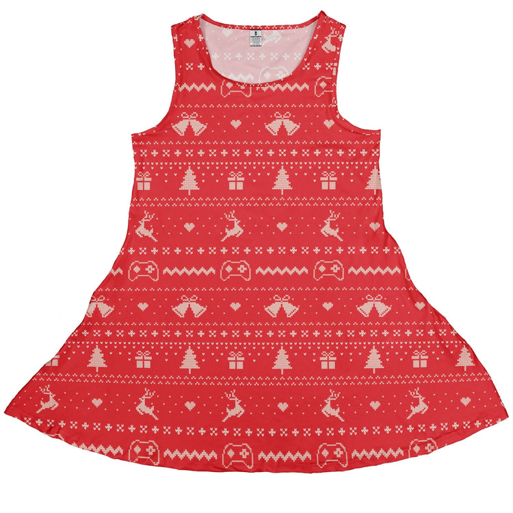 Gamer Christmas Sweater Dress Geek Nerd Christmas Print Design by Tobe Fonseca lx - C