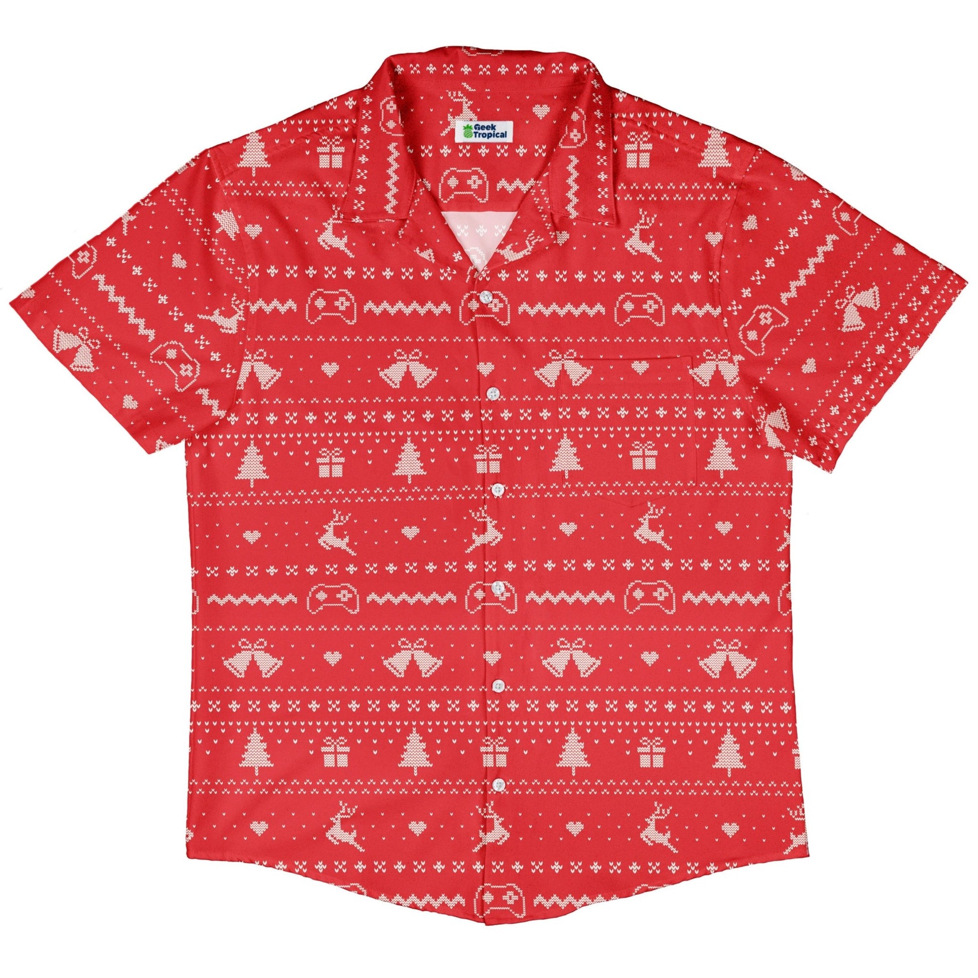 Gamer Christmas Sweater Button Up Shirt Geek Nerd adult sizing Christmas Print Design by Tobe Fonseca