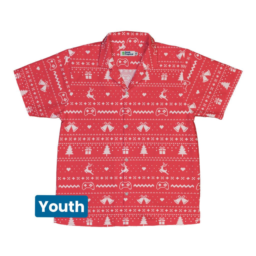 Gamer Christmas Sweater Youth Hawaiian Shirt Geek Nerd Christmas Print Design by Tobe Fonseca q4