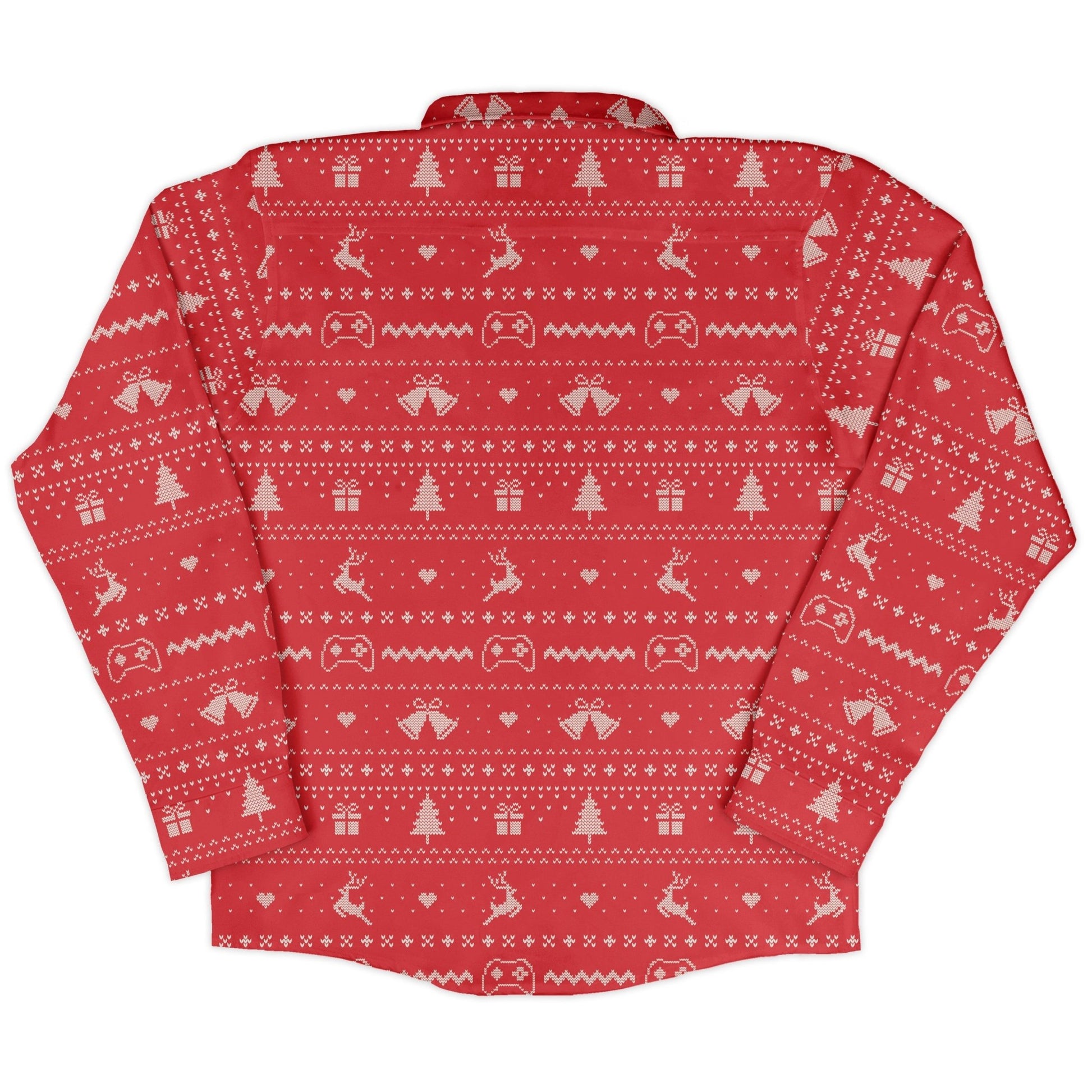 Gamer Christmas Sweater Long Sleeve Button Up Shirt Geek Nerd adult sizing Christmas Print Design by Tobe Fonseca