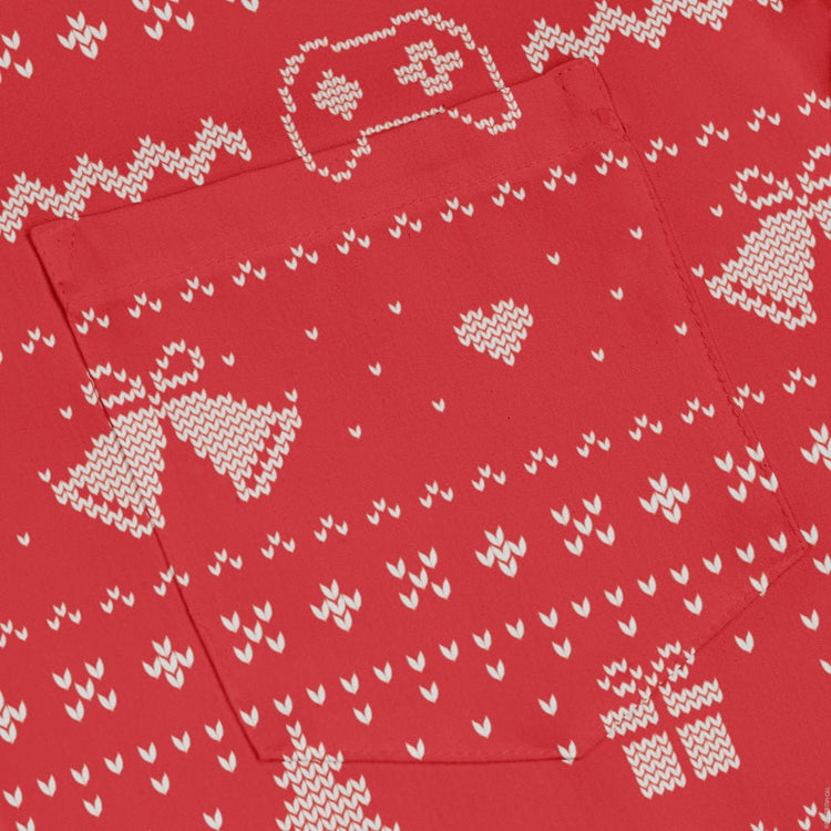 Gamer Christmas Sweater Long Sleeve Button Up Shirt Geek Nerd adult sizing Christmas Print Design by Tobe Fonseca