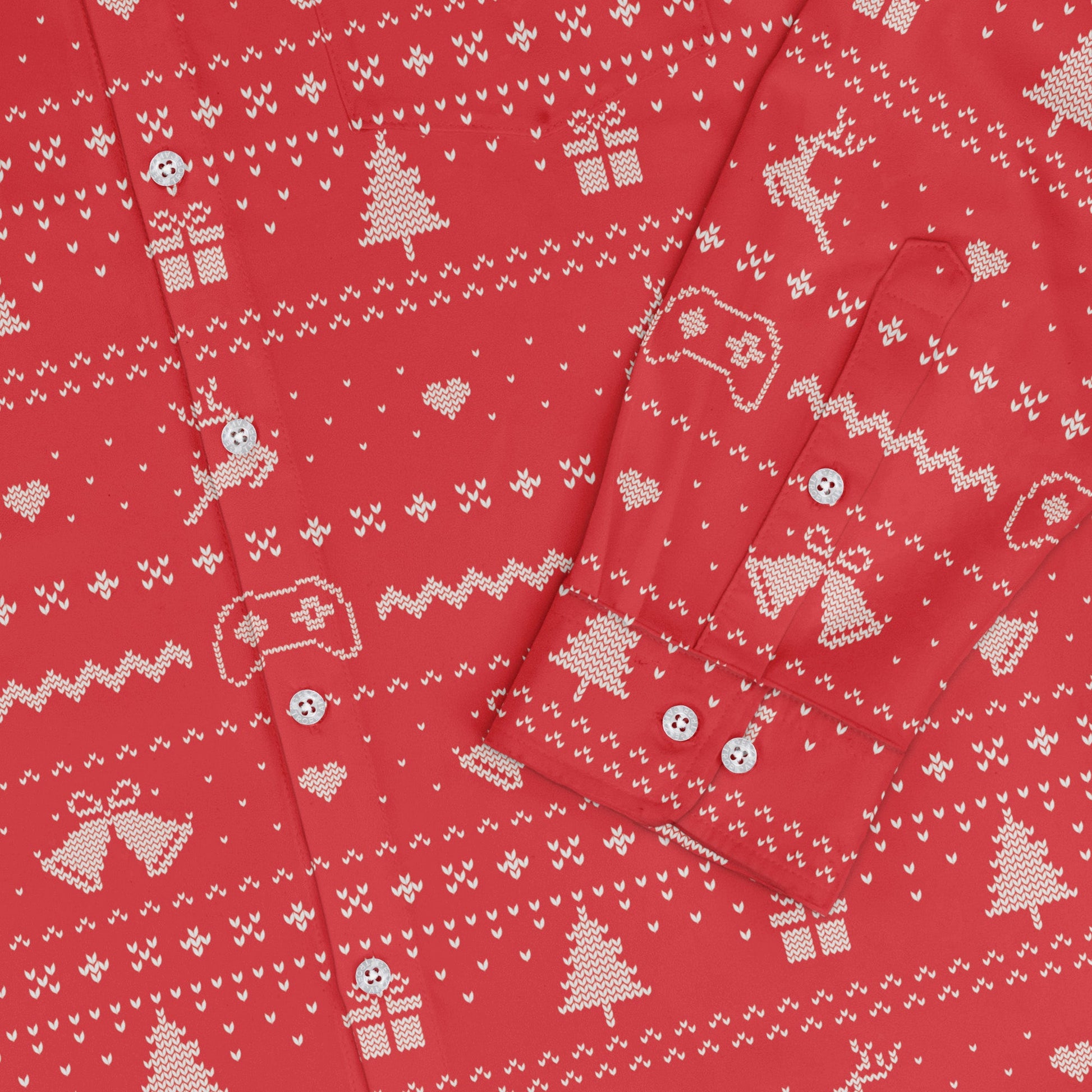 Gamer Christmas Sweater Long Sleeve Button Up Shirt Geek Nerd adult sizing Christmas Print Design by Tobe Fonseca