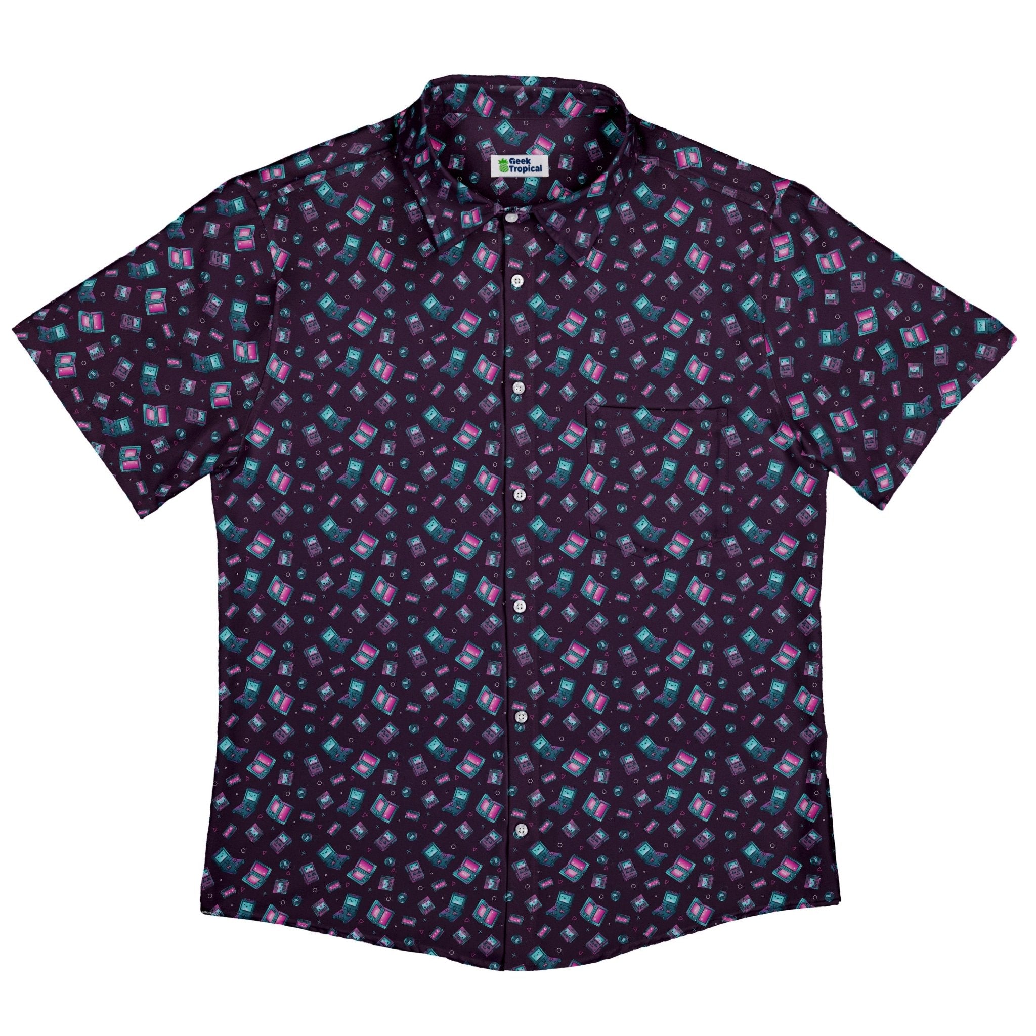 Gaming Consoles Anime Purple Button Up Shirt Geek Nerd adult sizing Design by Ardi Tong q225