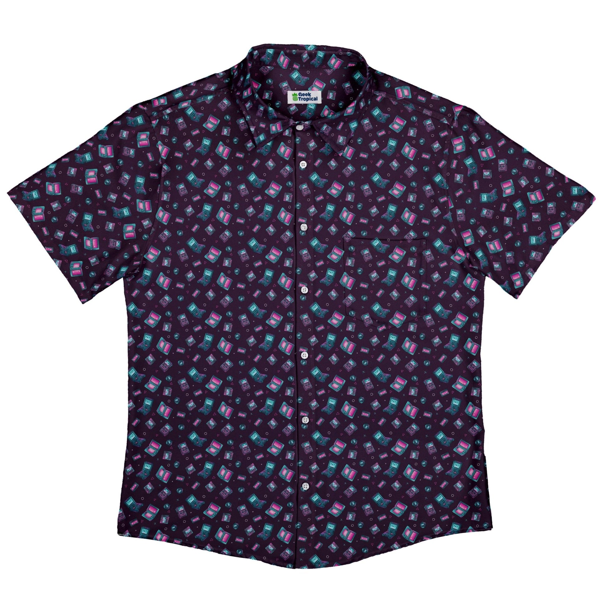Gaming Consoles Anime Purple Button Up Shirt Geek Nerd adult sizing Design by Ardi Tong q225
