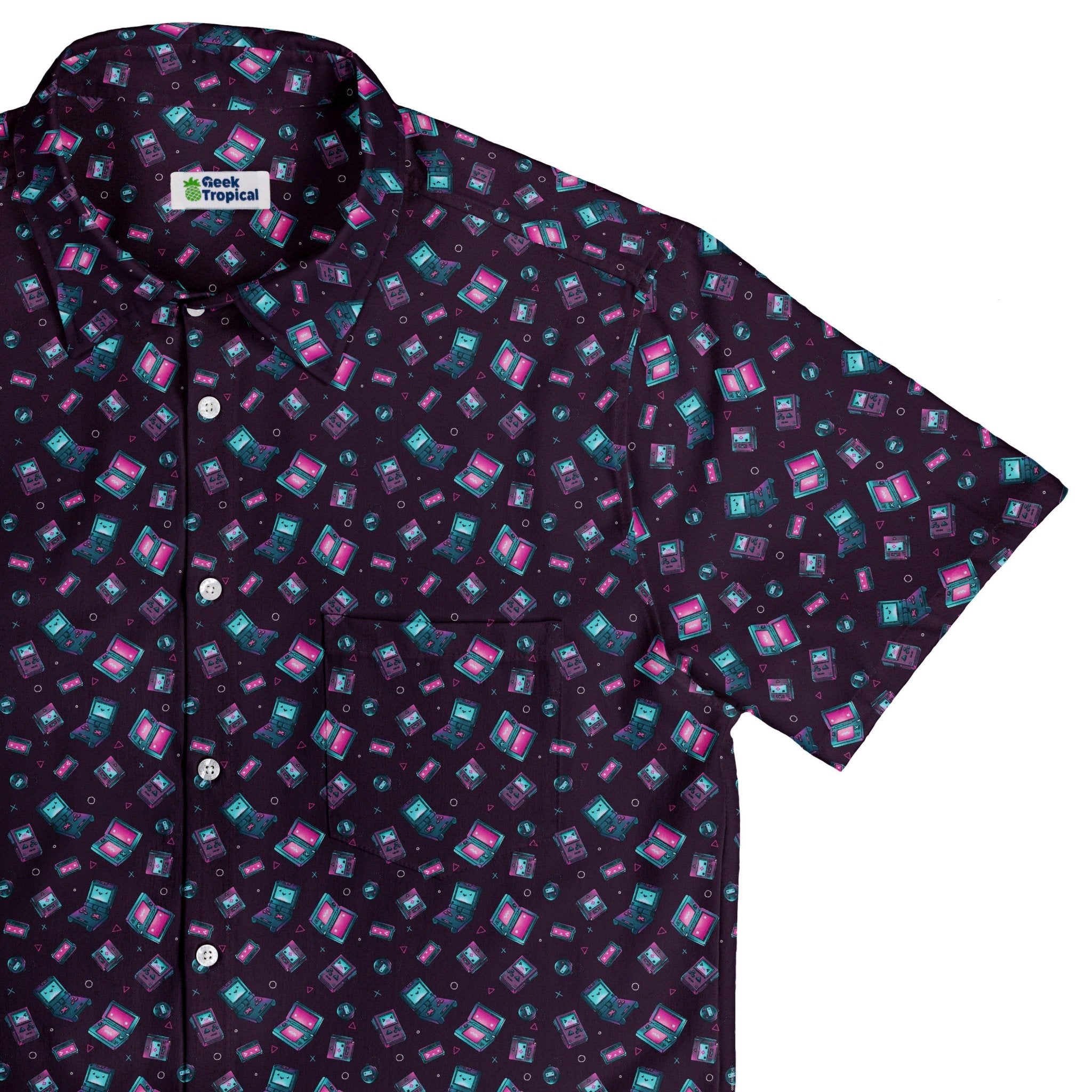 Gaming Consoles Anime Purple Button Up Shirt Geek Nerd adult sizing Design by Ardi Tong q225