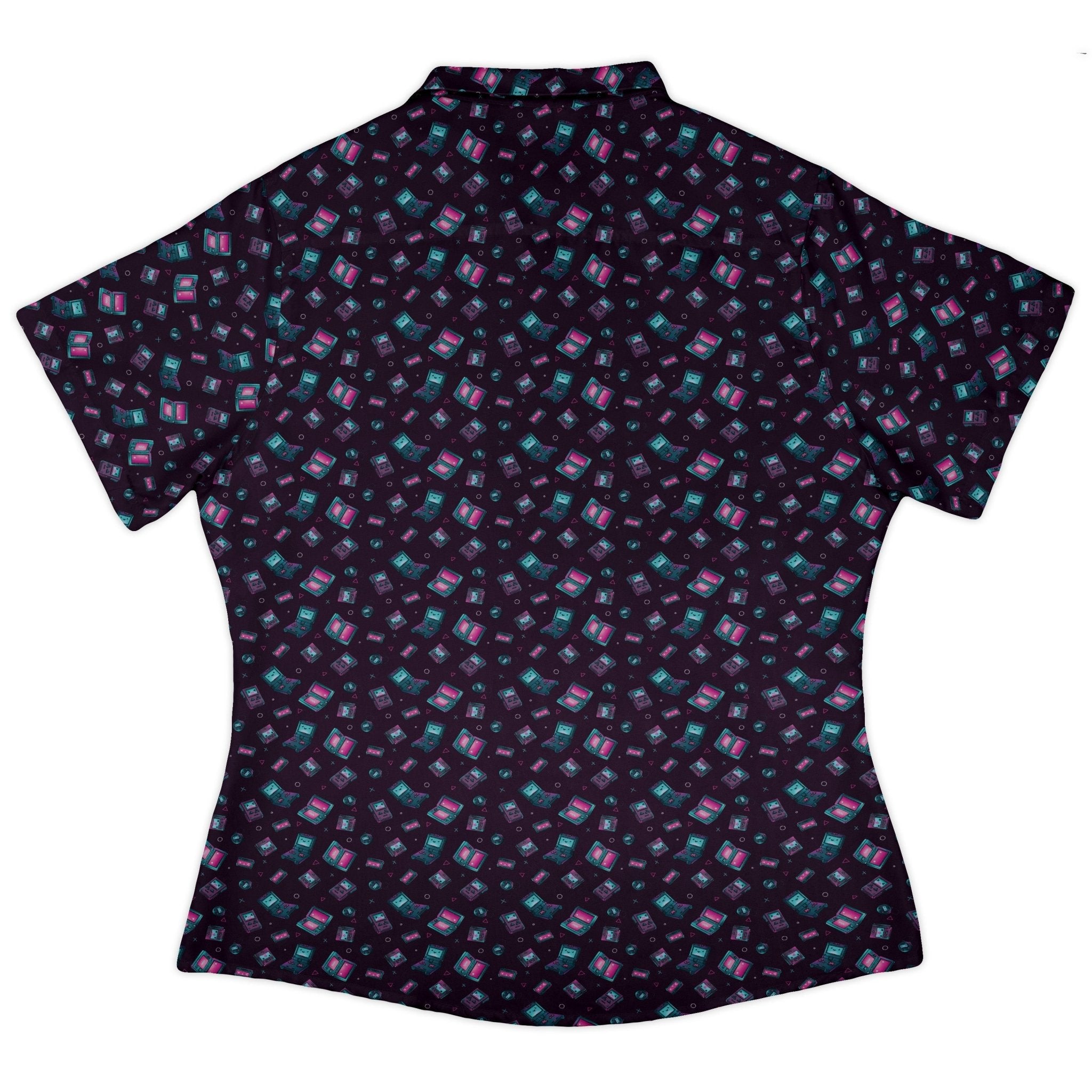 Gaming Consoles Anime Purple Curvy Button Up Shirt Geek Nerd Design by Ardi Tong q225 video game arcade print
