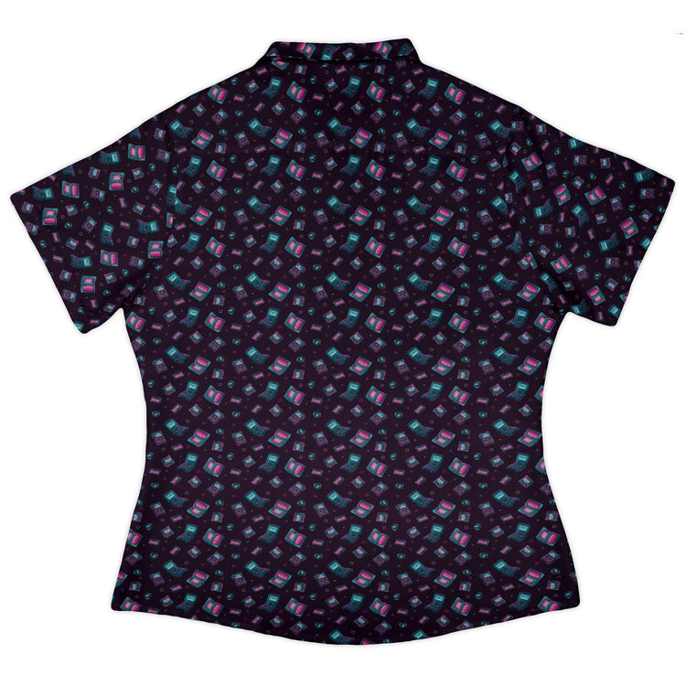 Gaming Consoles Anime Purple Curvy Button Up Shirt Geek Nerd Design by Ardi Tong q225 video game arcade print