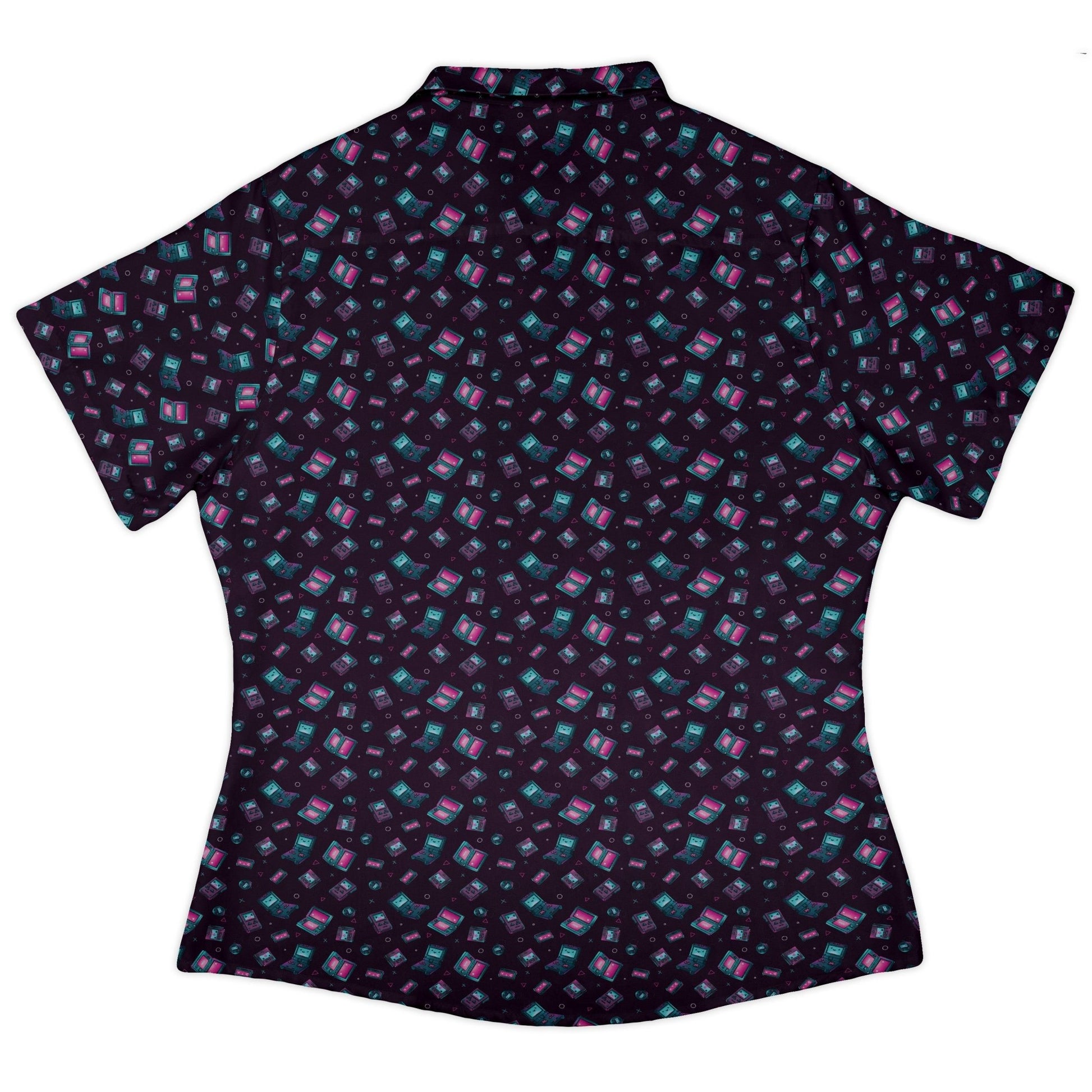 Gaming Consoles Anime Purple Curvy Button Up Shirt Geek Nerd Design by Ardi Tong q225 video game arcade print
