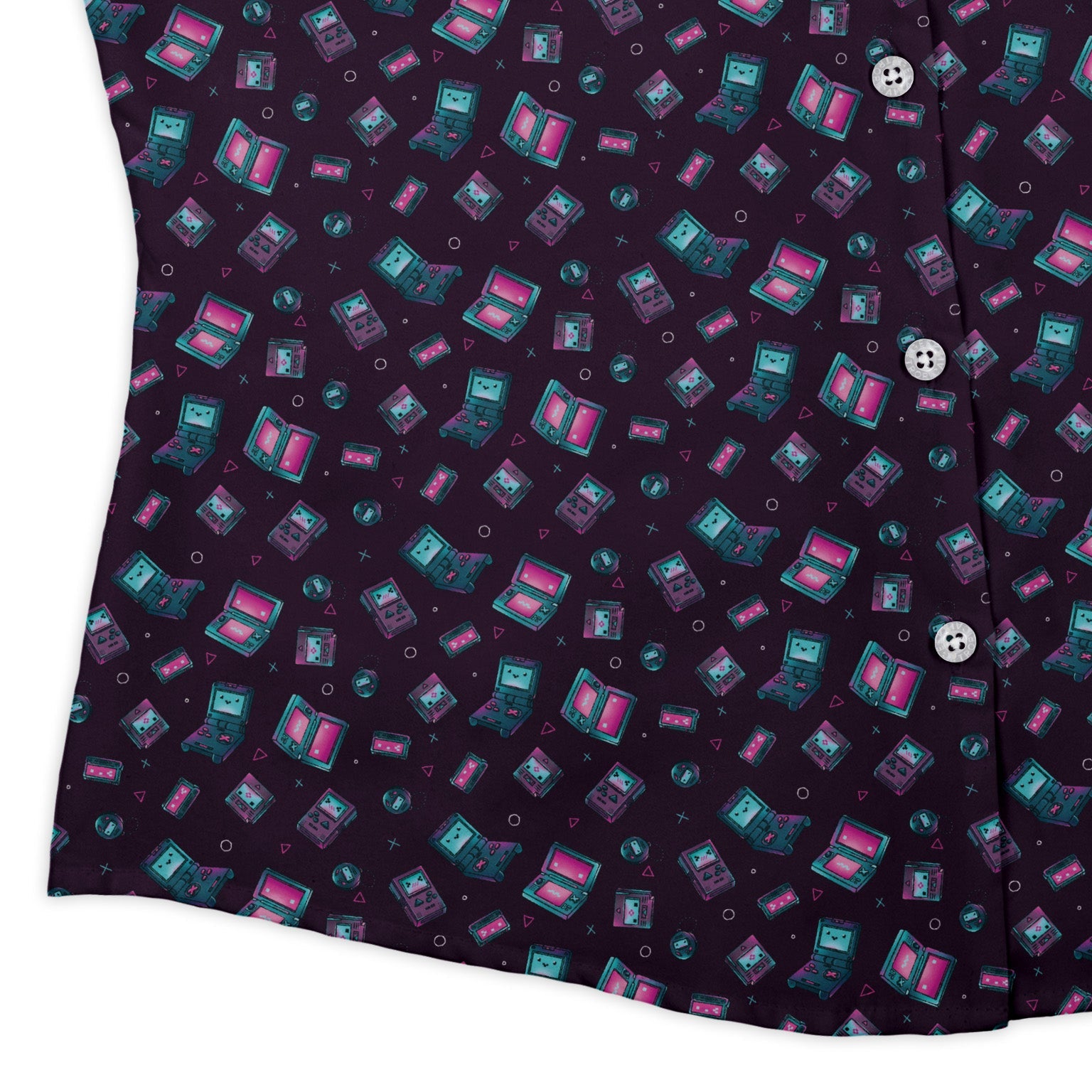Gaming Consoles Anime Purple Curvy Button Up Shirt Geek Nerd Design by Ardi Tong q225 video game arcade print