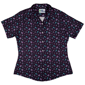 Gaming Consoles Anime Purple Curvy Button Up Shirt Geek Nerd Design by Ardi Tong q225 video game arcade print