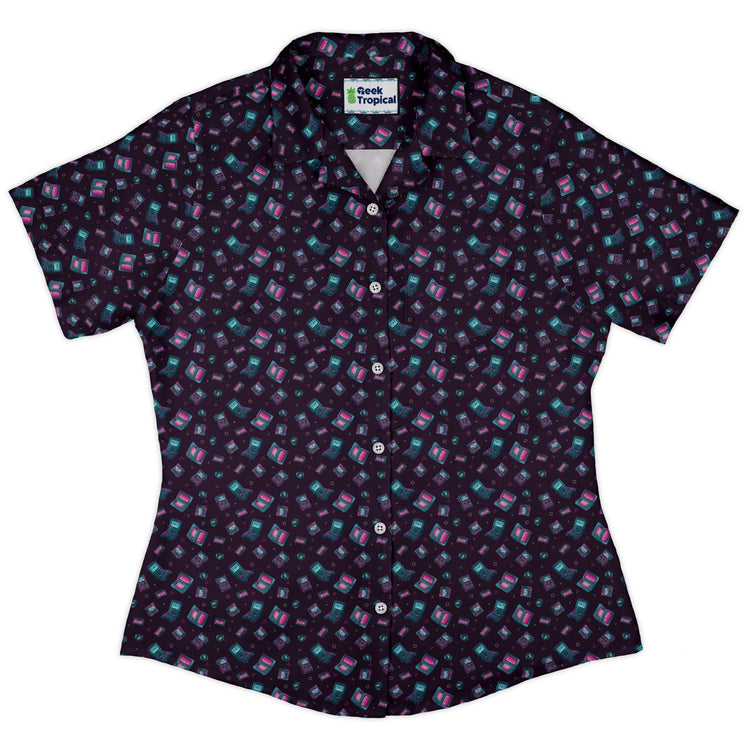 Gaming Consoles Anime Purple Curvy Button Up Shirt Geek Nerd Design by Ardi Tong q225 video game arcade print